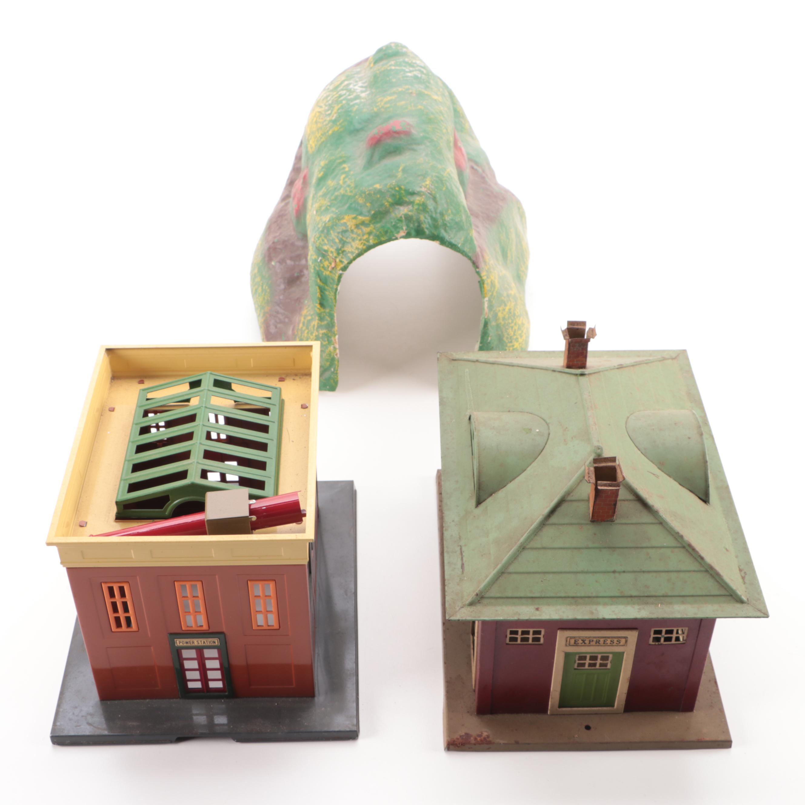 Lionel O Guage Train Station with Other Lionel Buildings and MTH Bridges