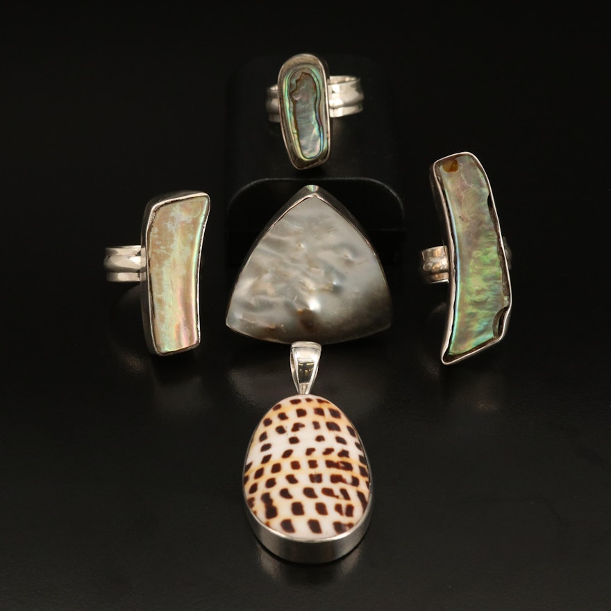 Sterling Abalone Pendant and Rings