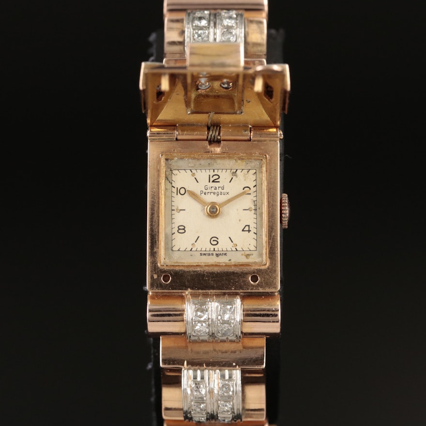 Vintage Girard-Perregaux 18K Rose Gold and Platinum 1.78 CTW Diamond Wristwatch