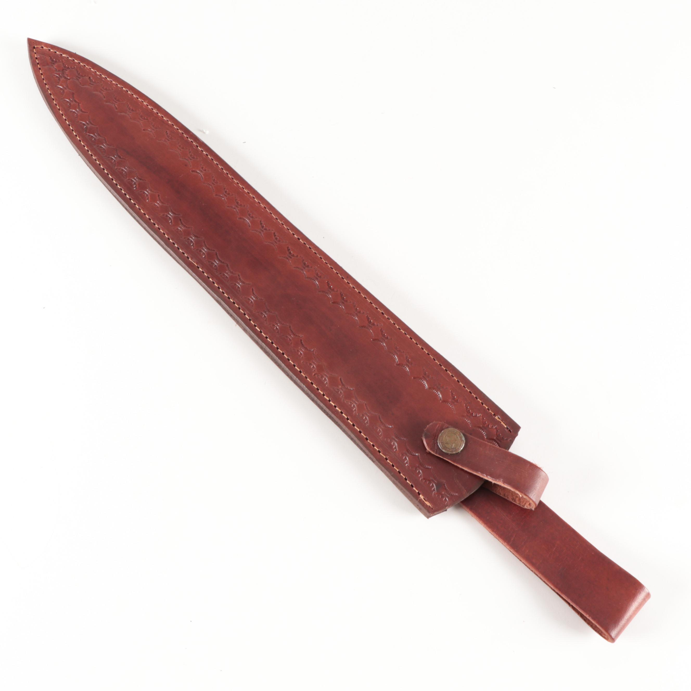 Damascus Steel Short Sword in Leather Sheath