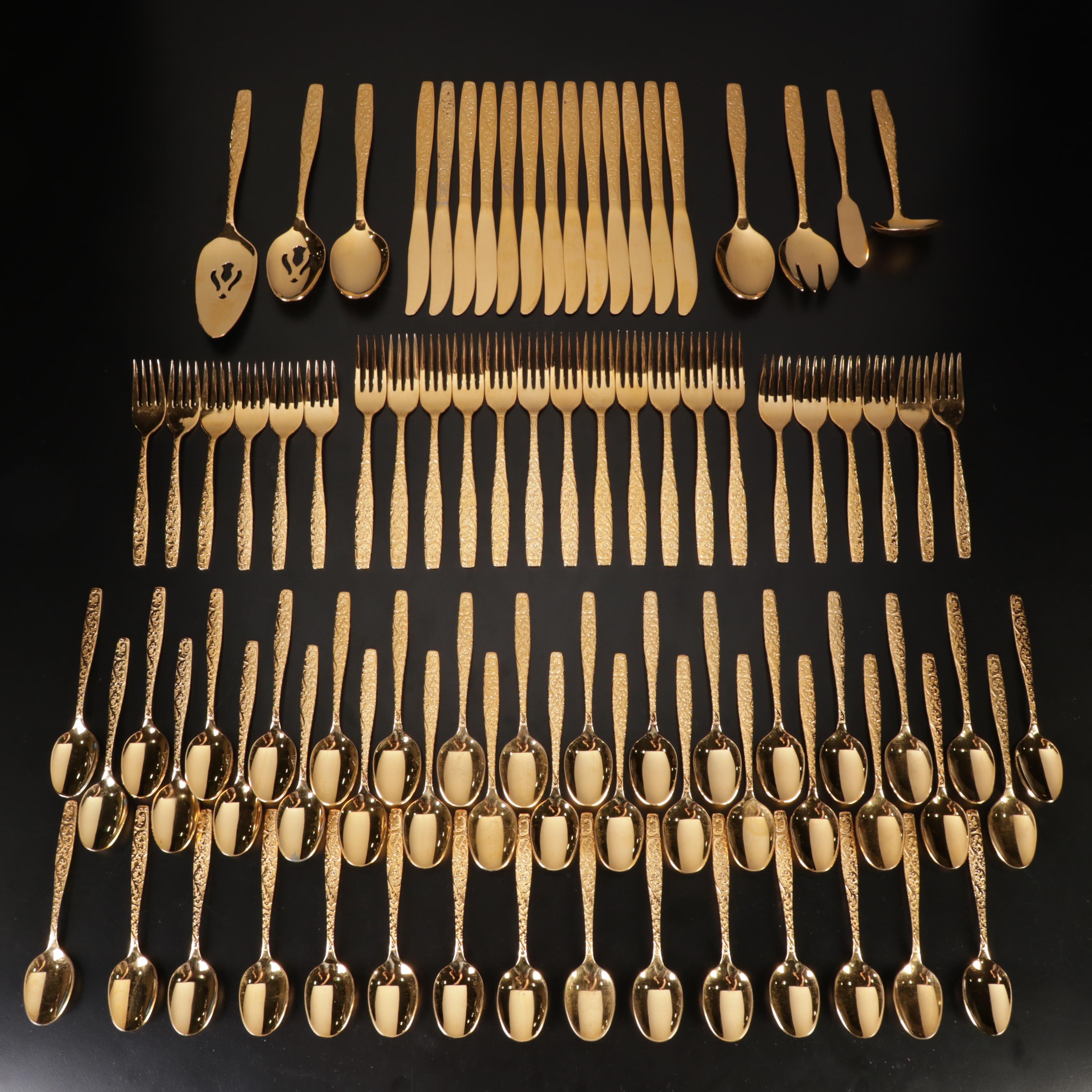 International Silver Co. "Golden Scroll Americana Heritage" Gold Tone Flatware