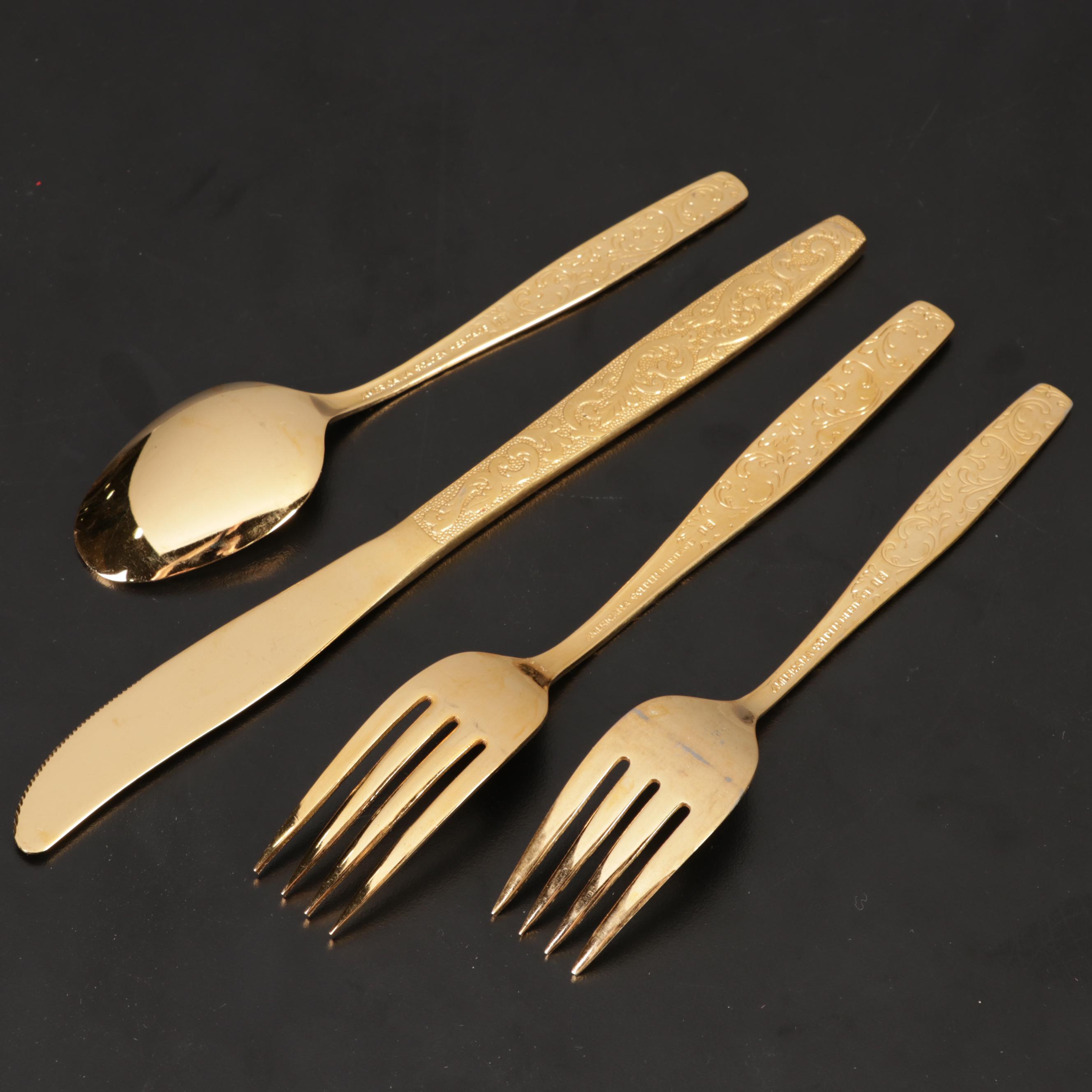 International Silver Co. "Golden Scroll Americana Heritage" Gold Tone Flatware