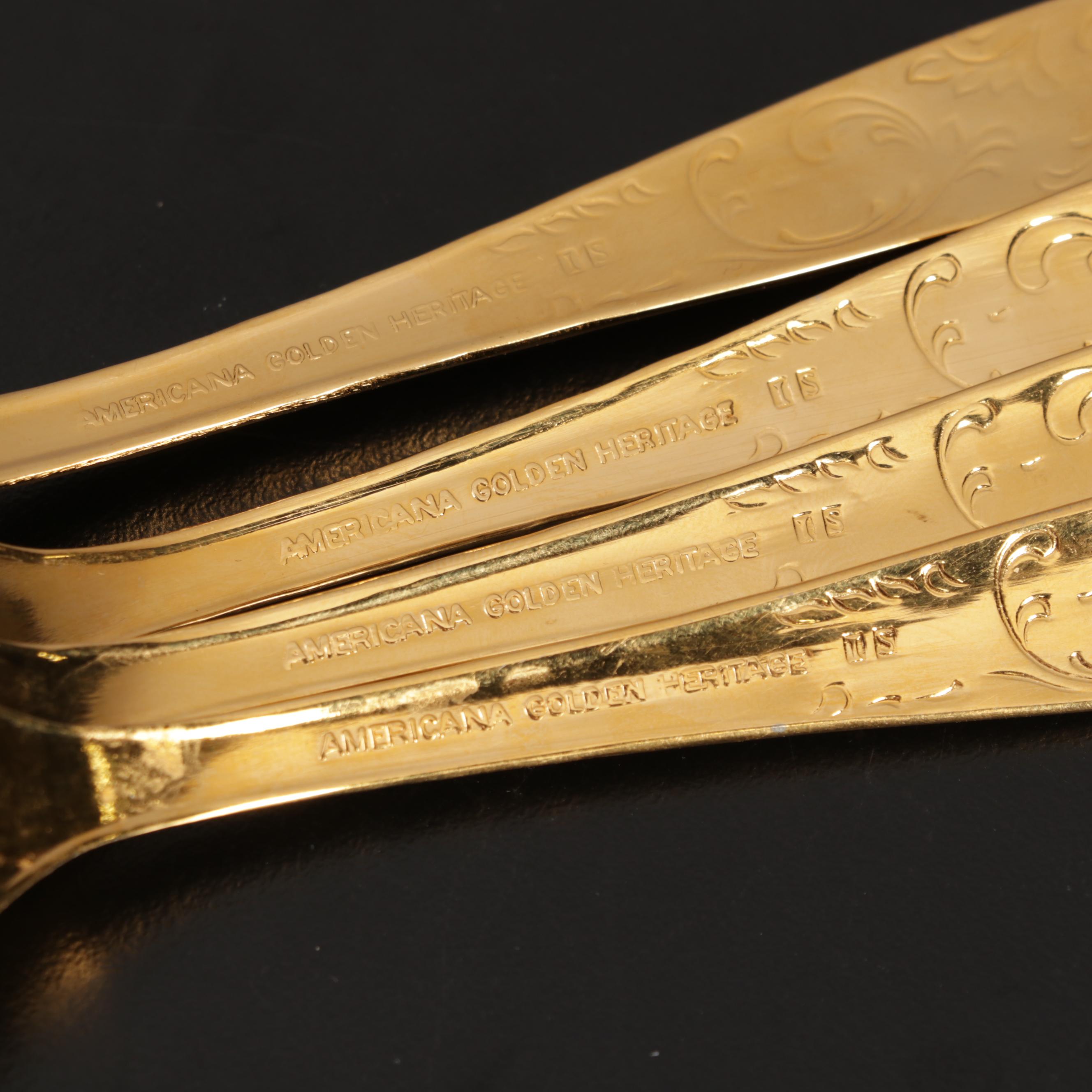 International Silver Co. "Golden Scroll Americana Heritage" Gold Tone Flatware