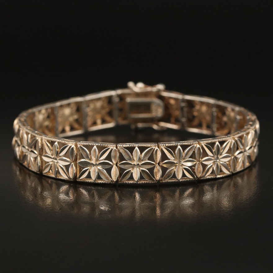 Sterling Floral Motif Panel Bracelet