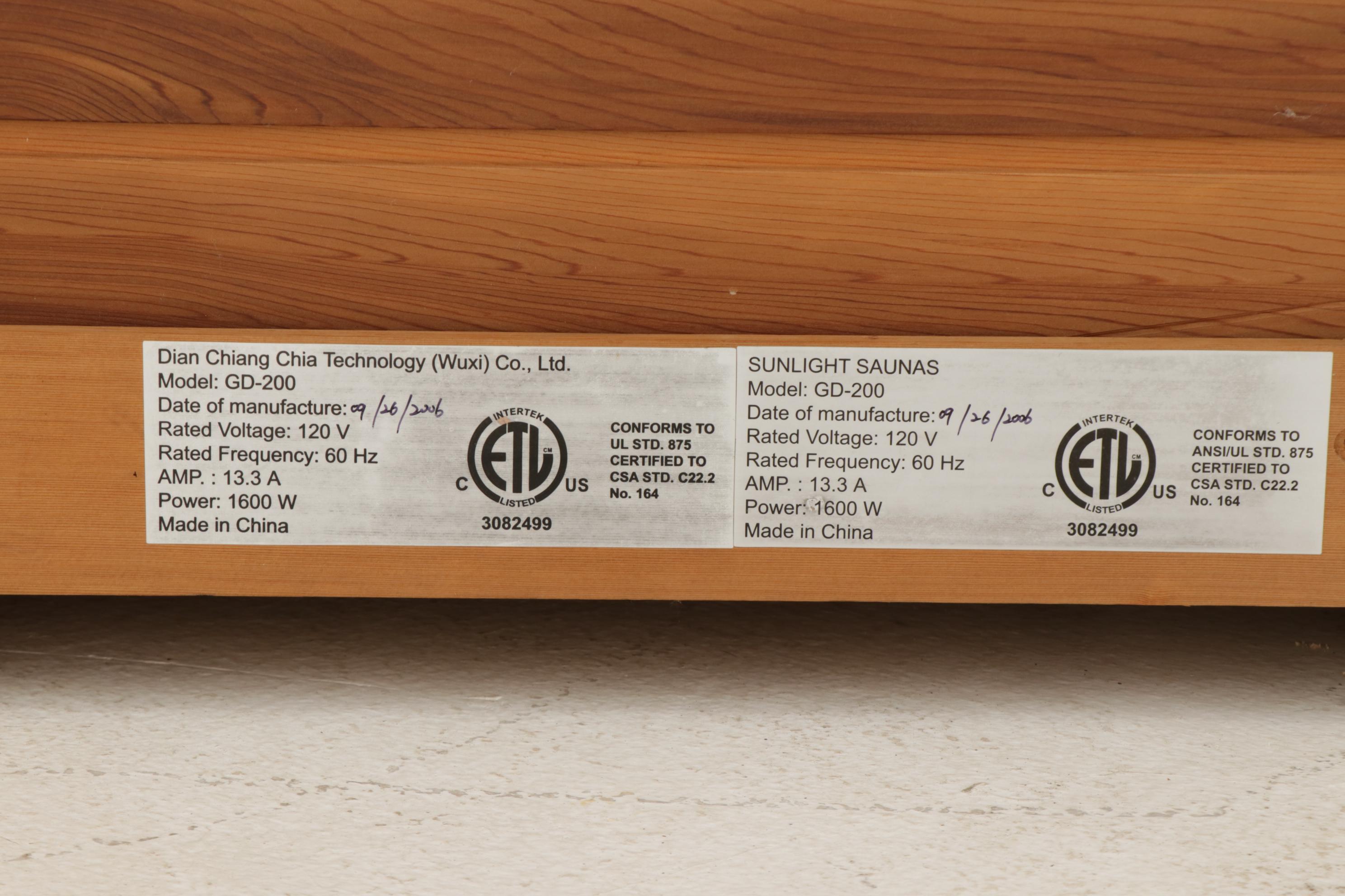 Sunlight Saunas "Armana" Dry Sauna, 21st Century