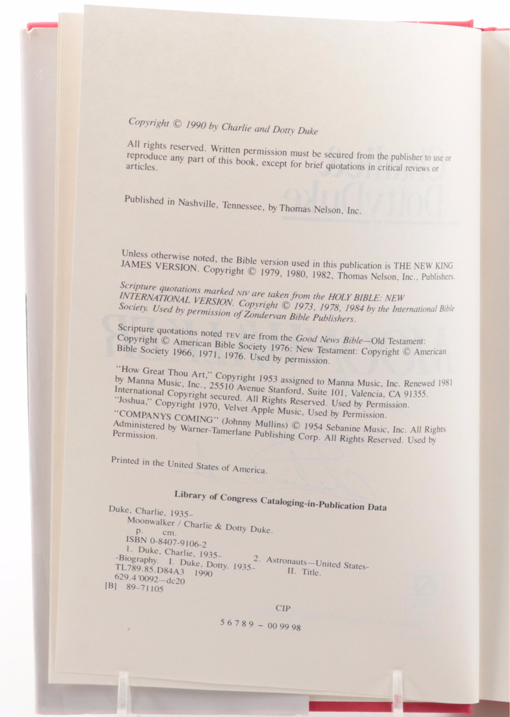 Signed Fifth Printing "Moonwalker" by Charlie and Dotty Duke, 1998