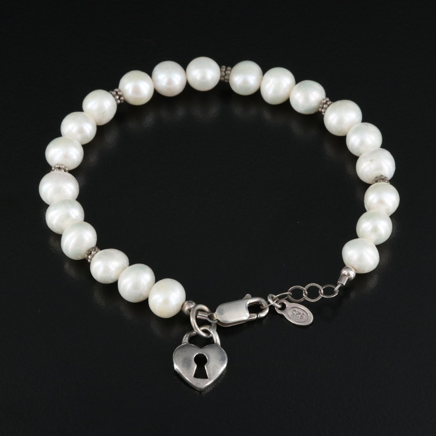 Pearl Bracelet with Sterling Beads and Clasp