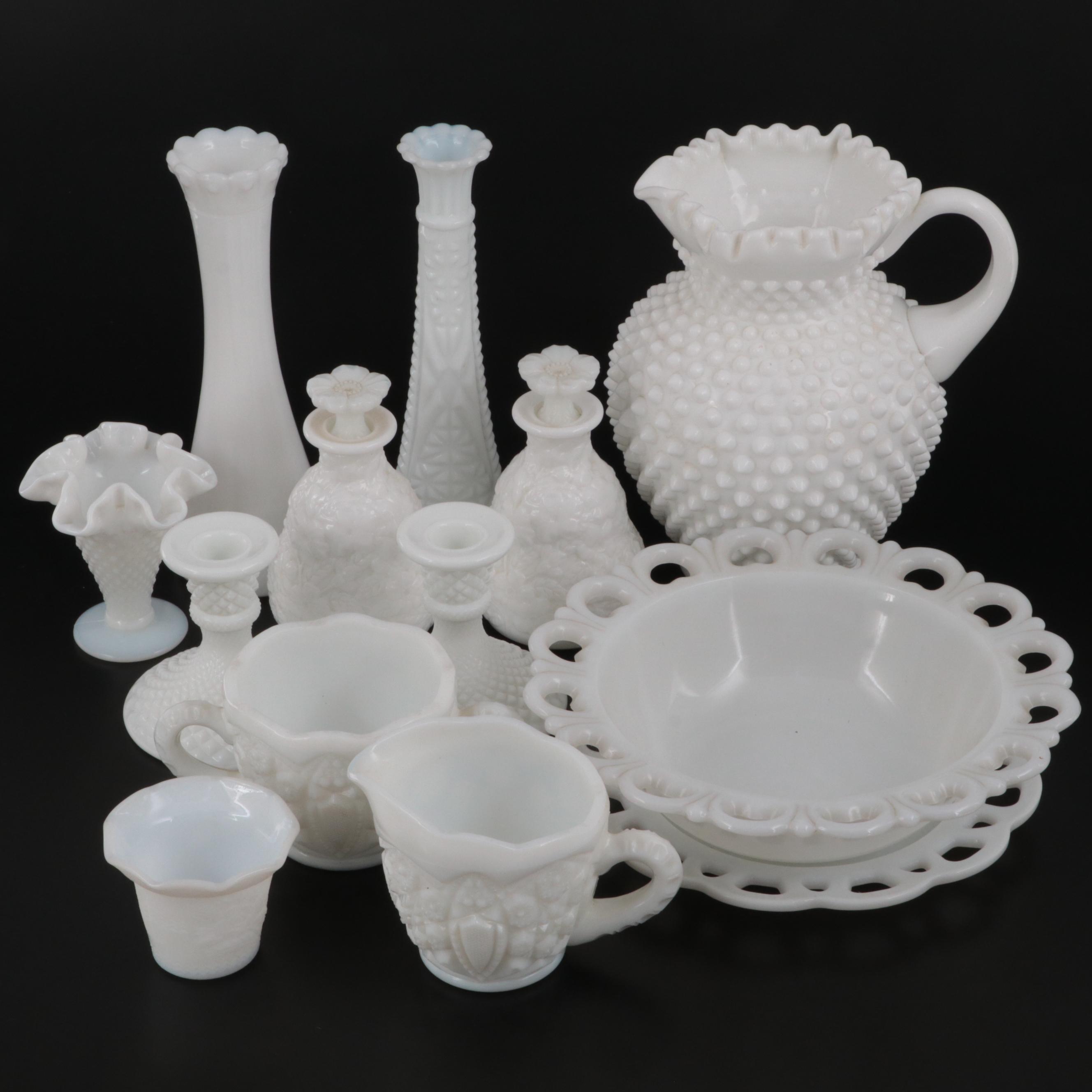 Hob Nail Pitcher with Milk Glass Collection