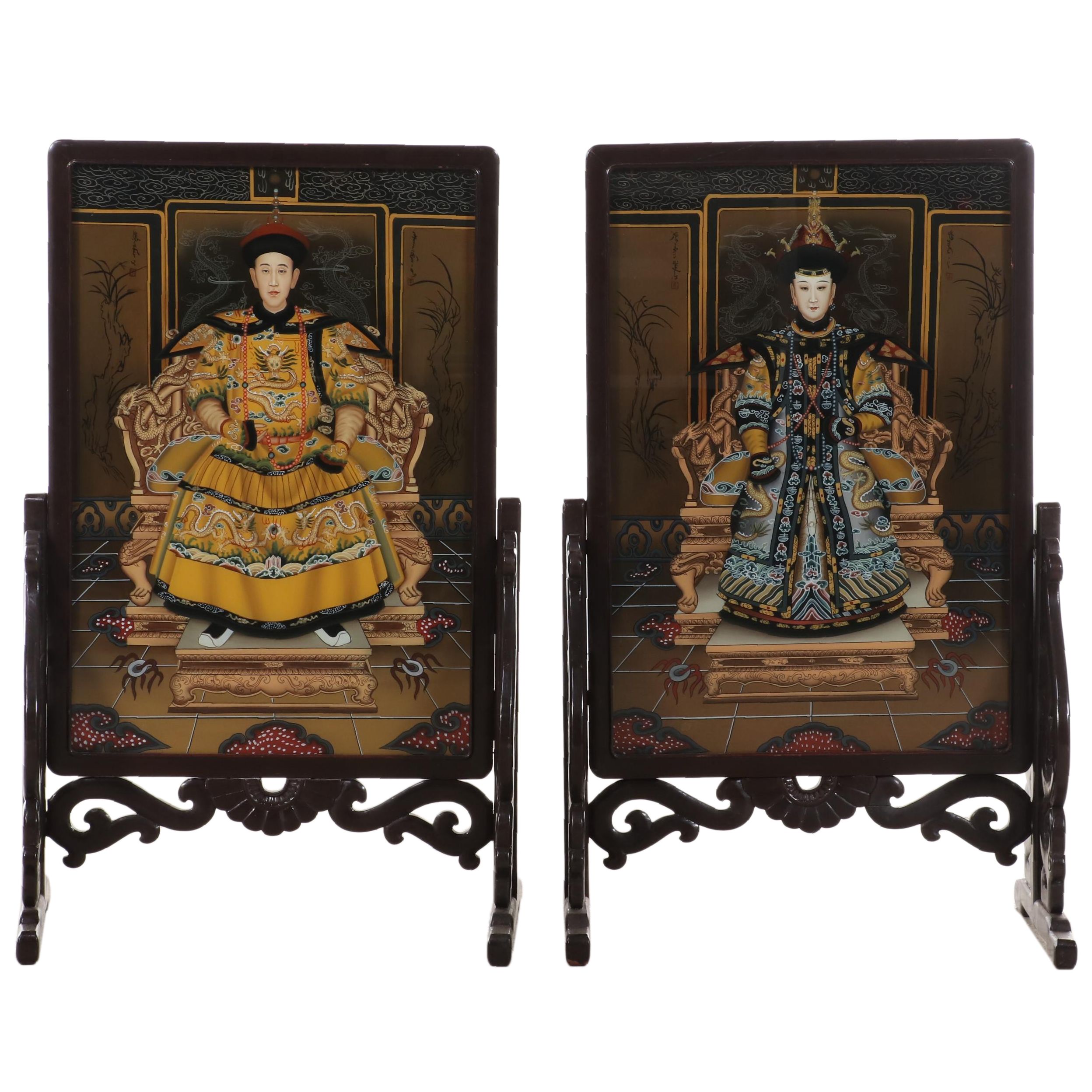 Chinese Emperor and Empress Table Screens