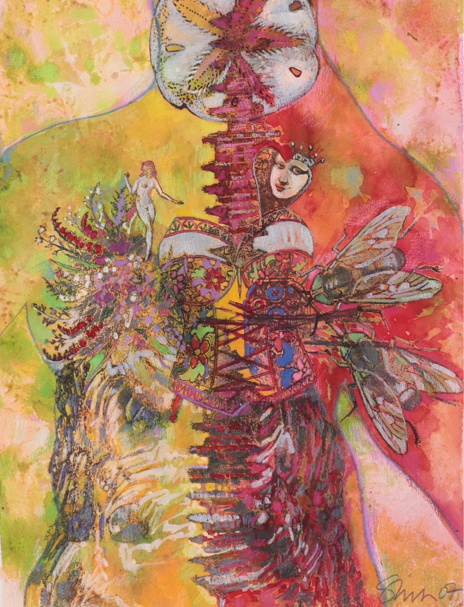 Sarah Roush Abstract Mixed Media Painting, 2007