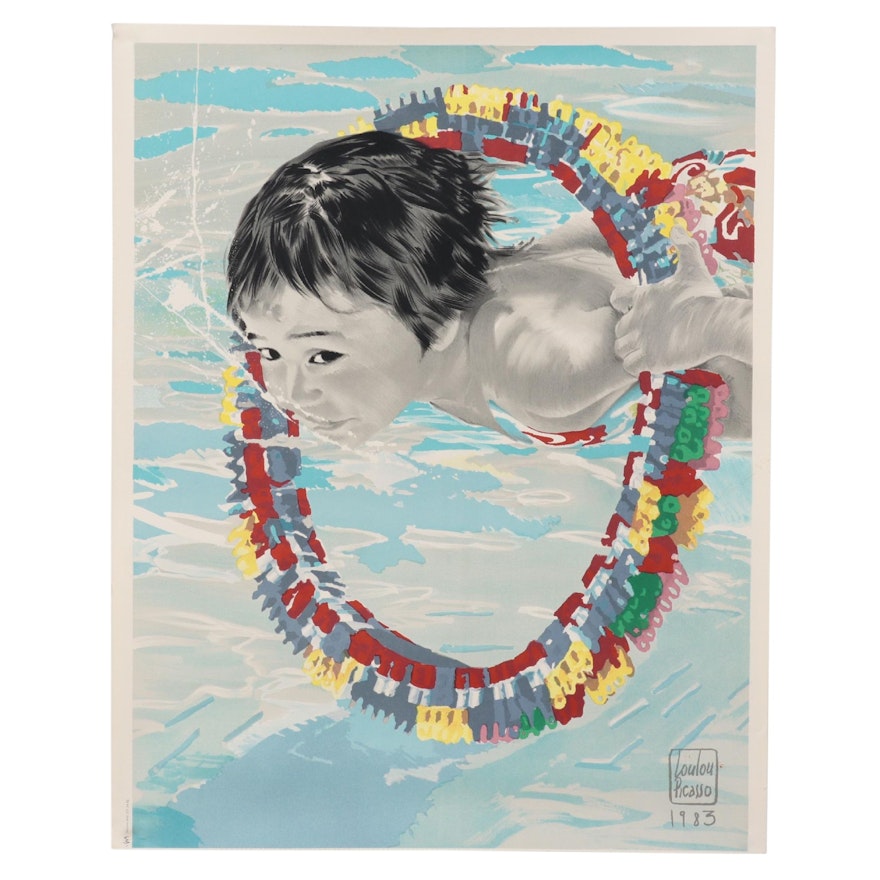 Lithograph After Loulou Picasso "Boy Swimming"