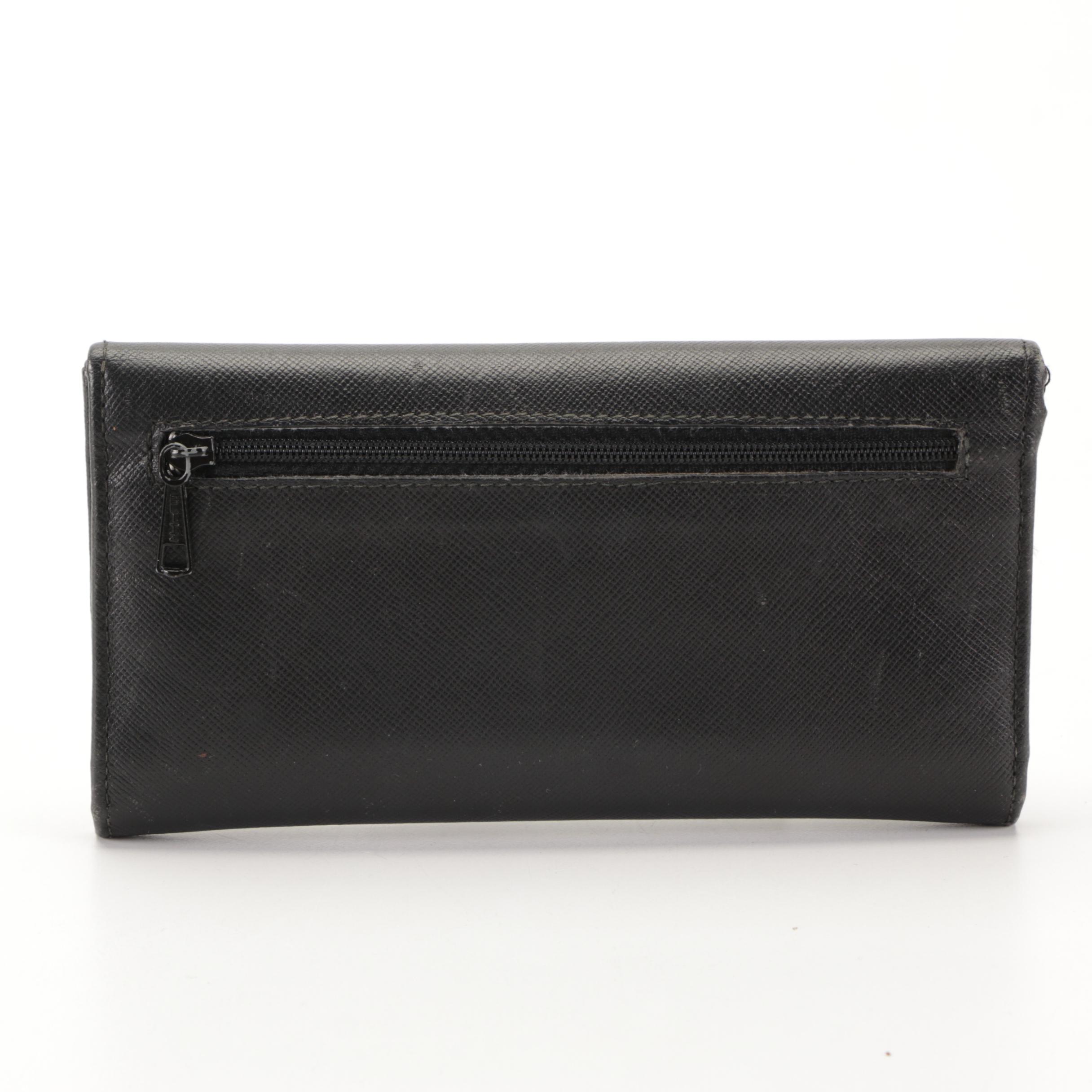 Prada Double Flap Long Wallet in Black Saffiano Leather