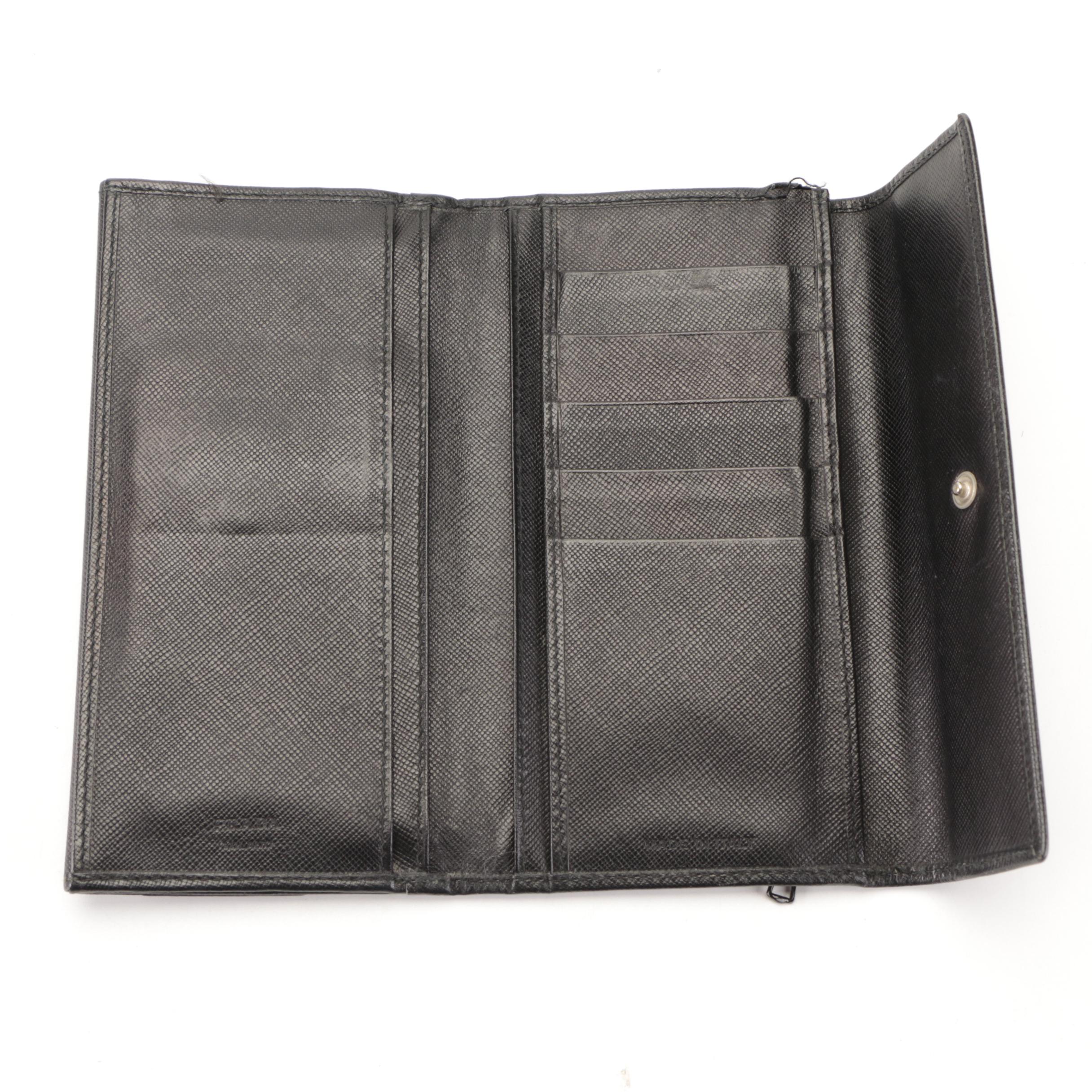 Prada Double Flap Long Wallet in Black Saffiano Leather