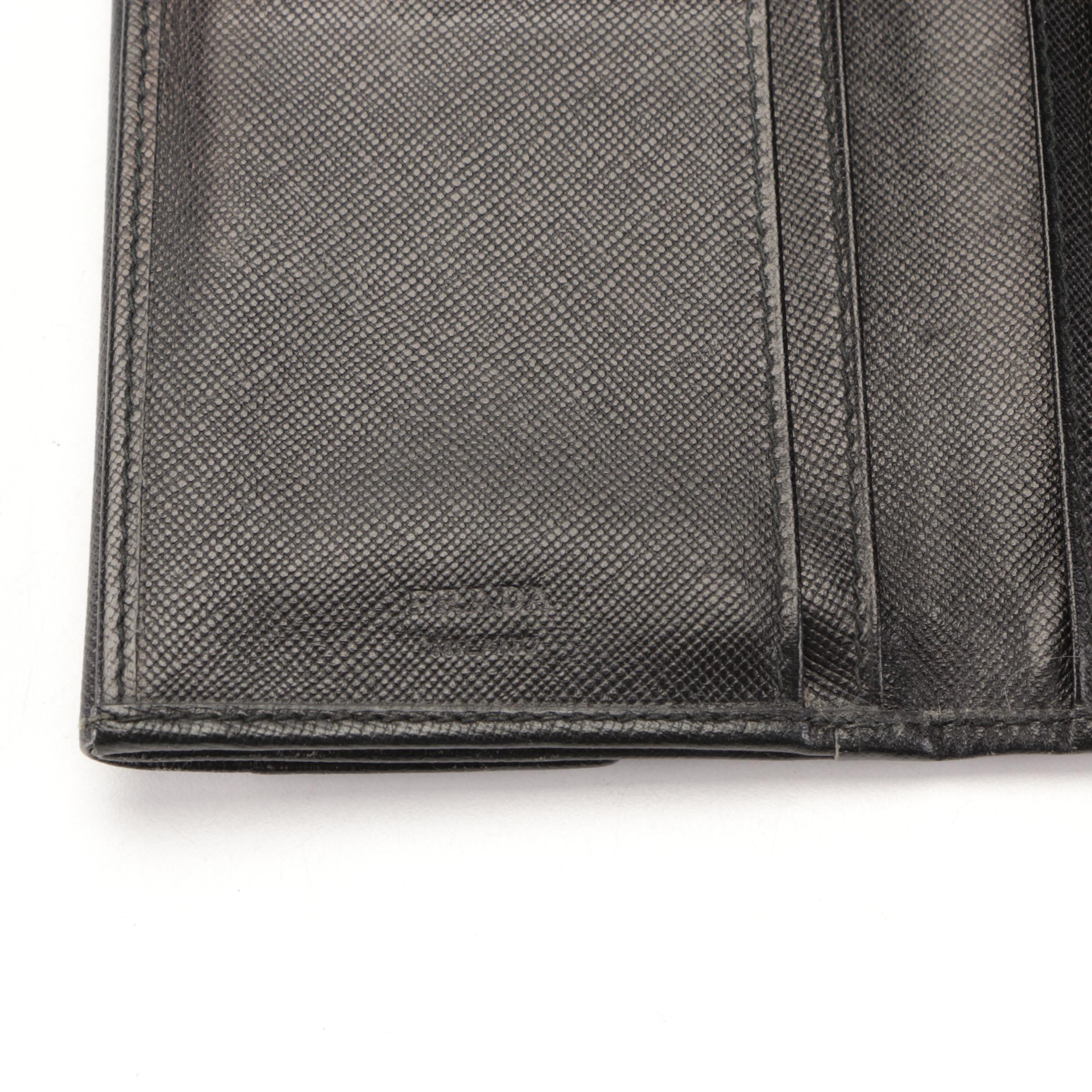 Prada Double Flap Long Wallet in Black Saffiano Leather