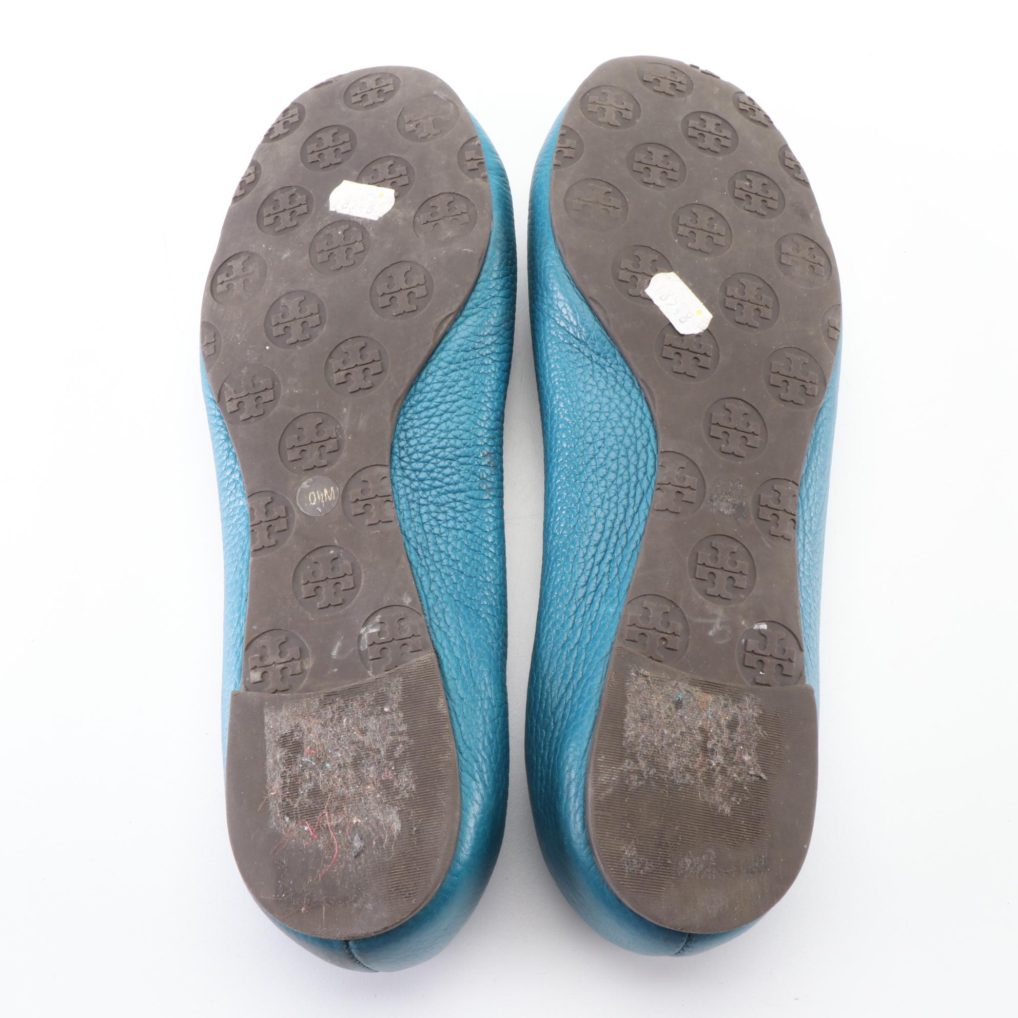 Tory Burch Reva Flats in Teal Blue Leather