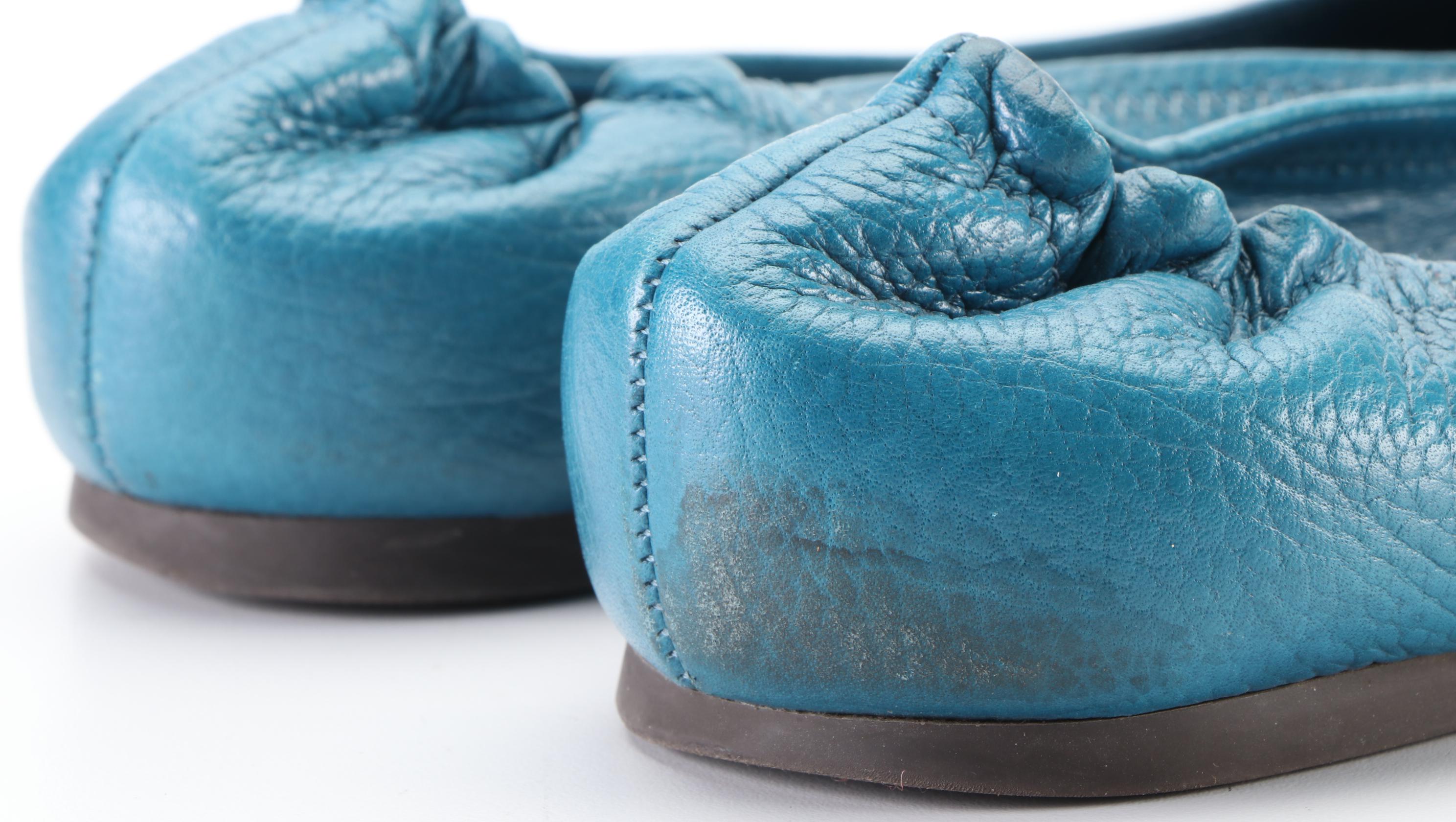 Tory Burch Reva Flats in Teal Blue Leather