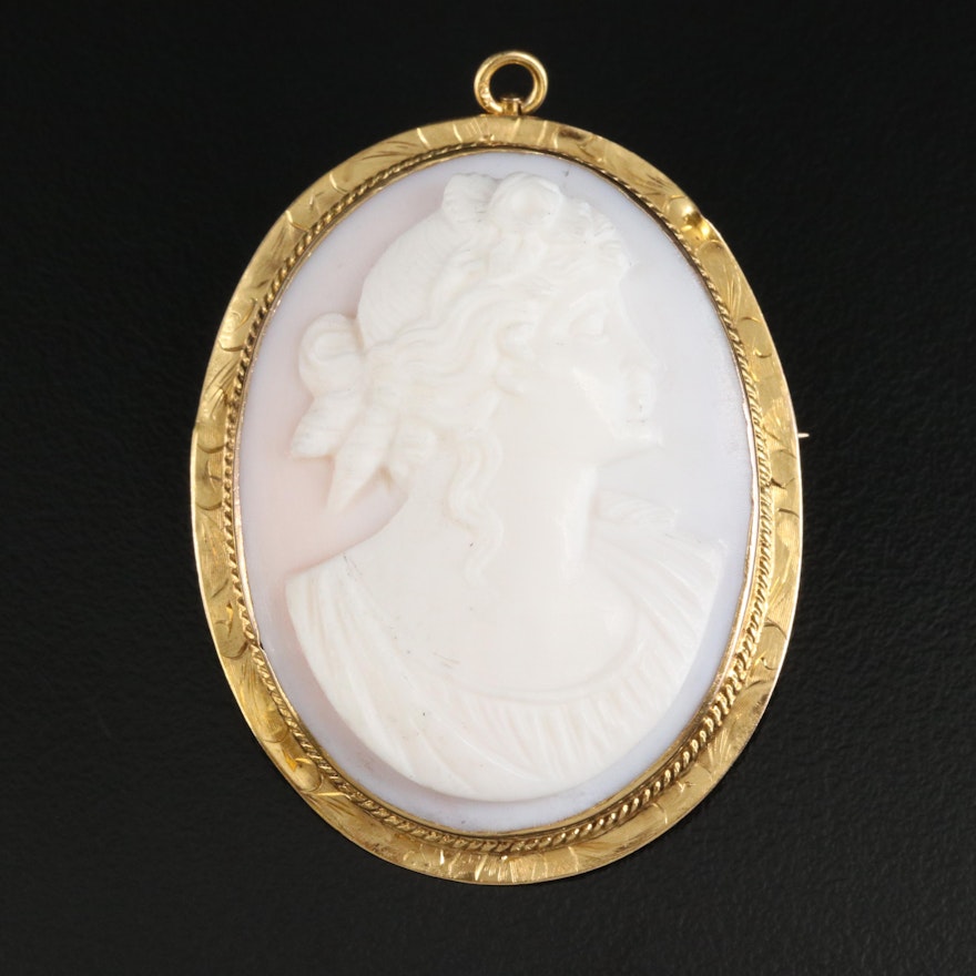 Vintage 10K Shell Cameo Converter Brooch