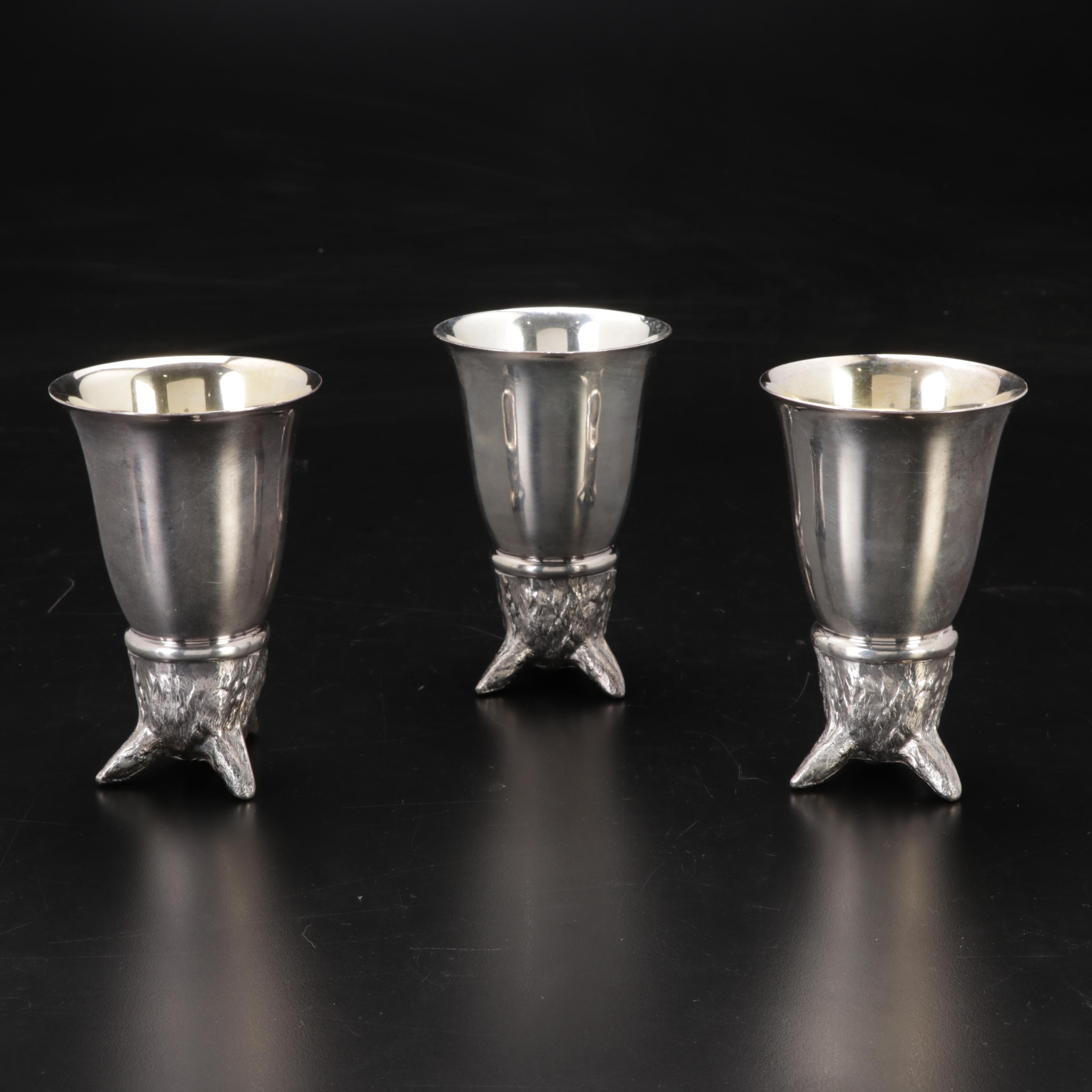Christofle Silverplate Lidded Container, Wolf Head Stirrup Cups and Peppermill