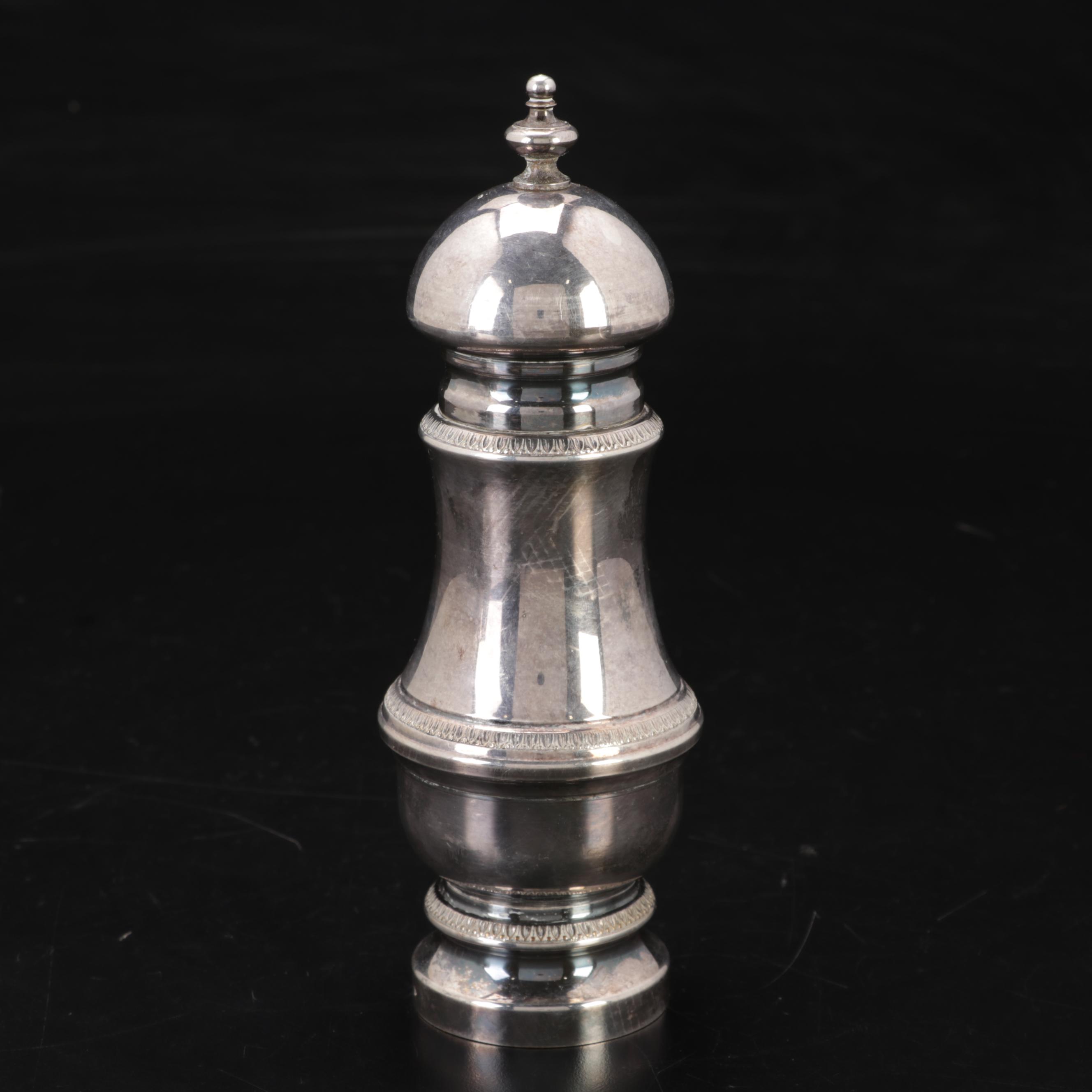 Christofle Silverplate Lidded Container, Wolf Head Stirrup Cups and Peppermill