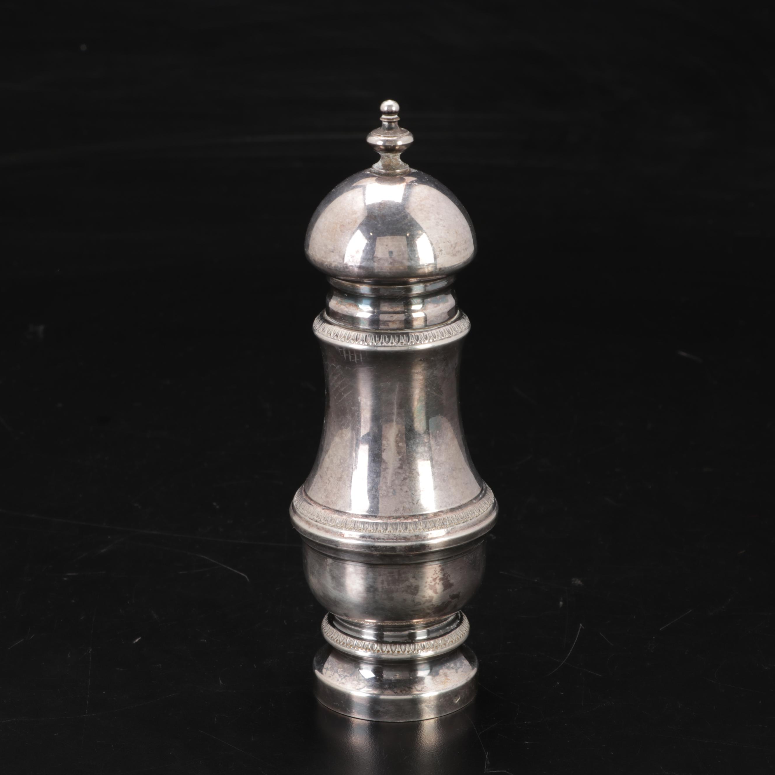 Christofle Silverplate Lidded Container, Wolf Head Stirrup Cups and Peppermill