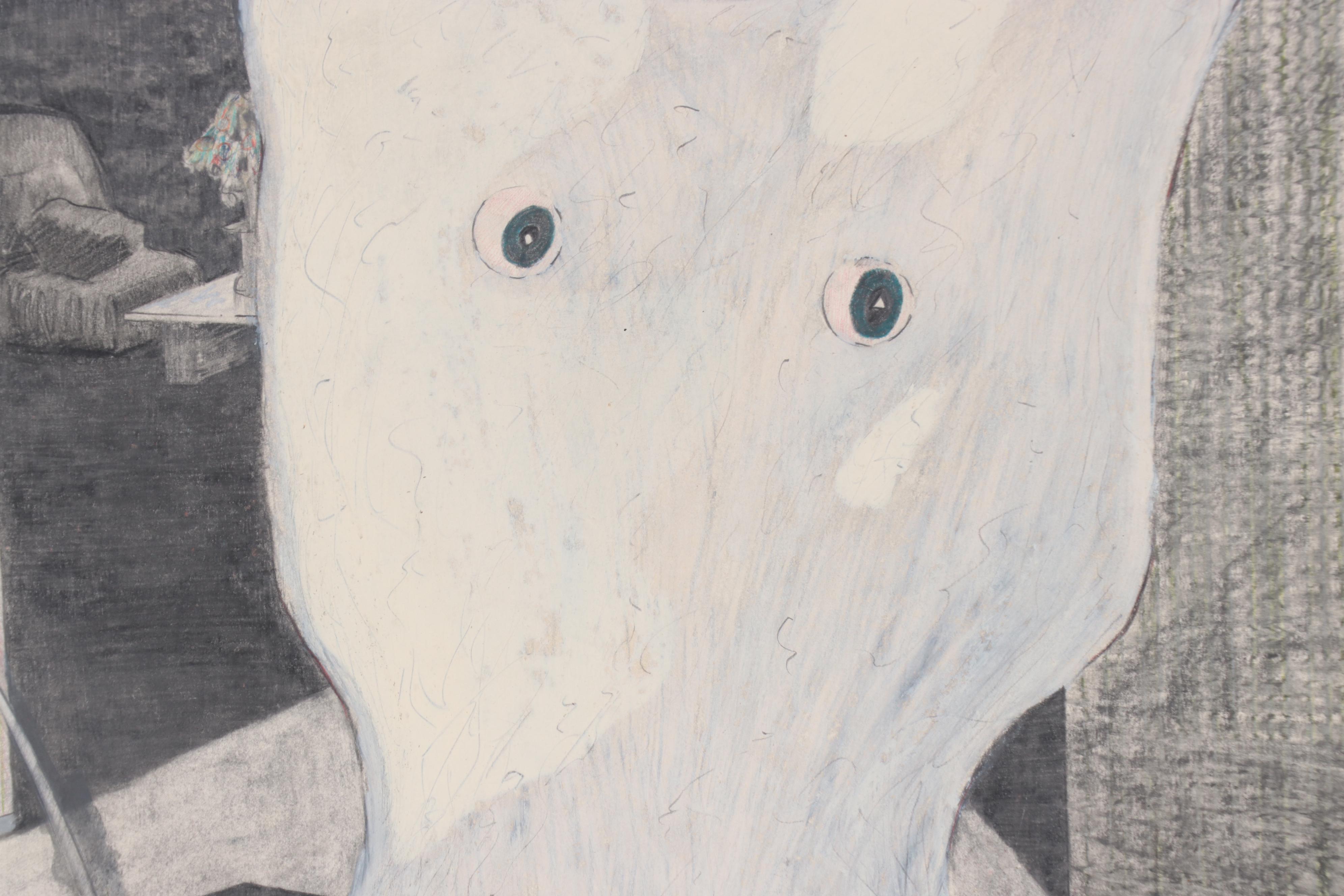 Mark Mignerey Drawing "Cat and Lizard," 1984