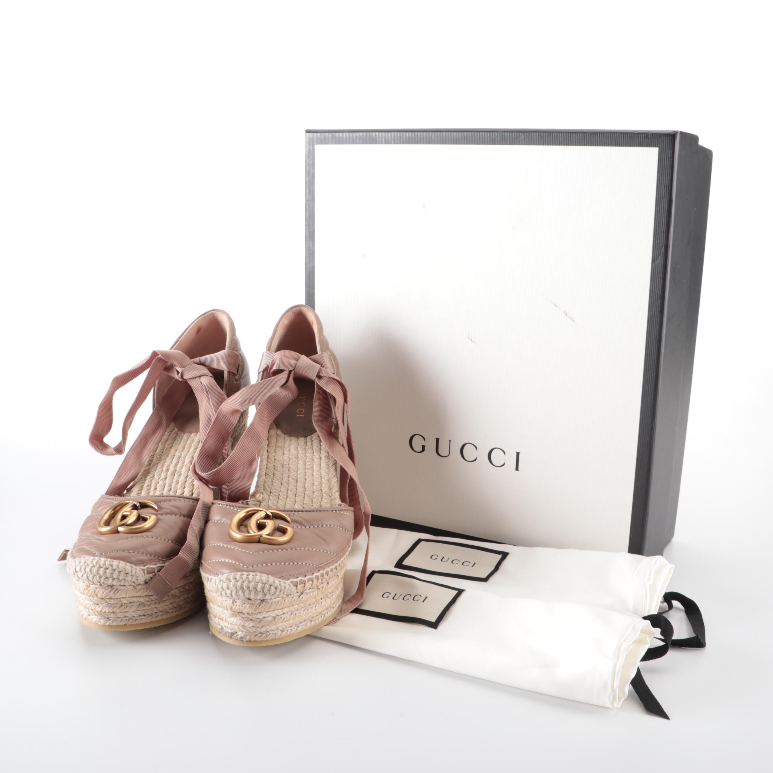 Gucci Marmont Matelasse Leather Espadrille Wedges