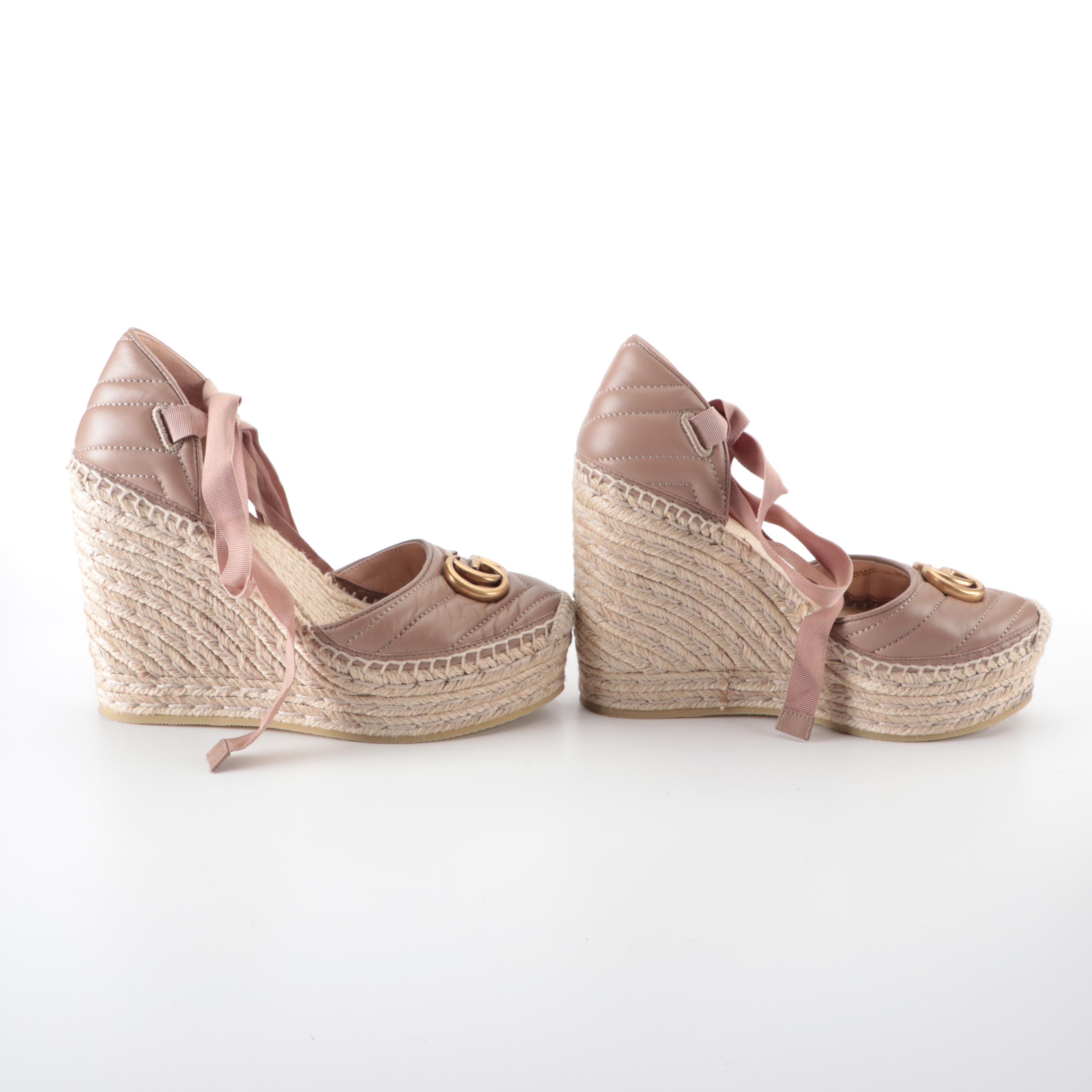 Gucci Marmont Matelasse Leather Espadrille Wedges