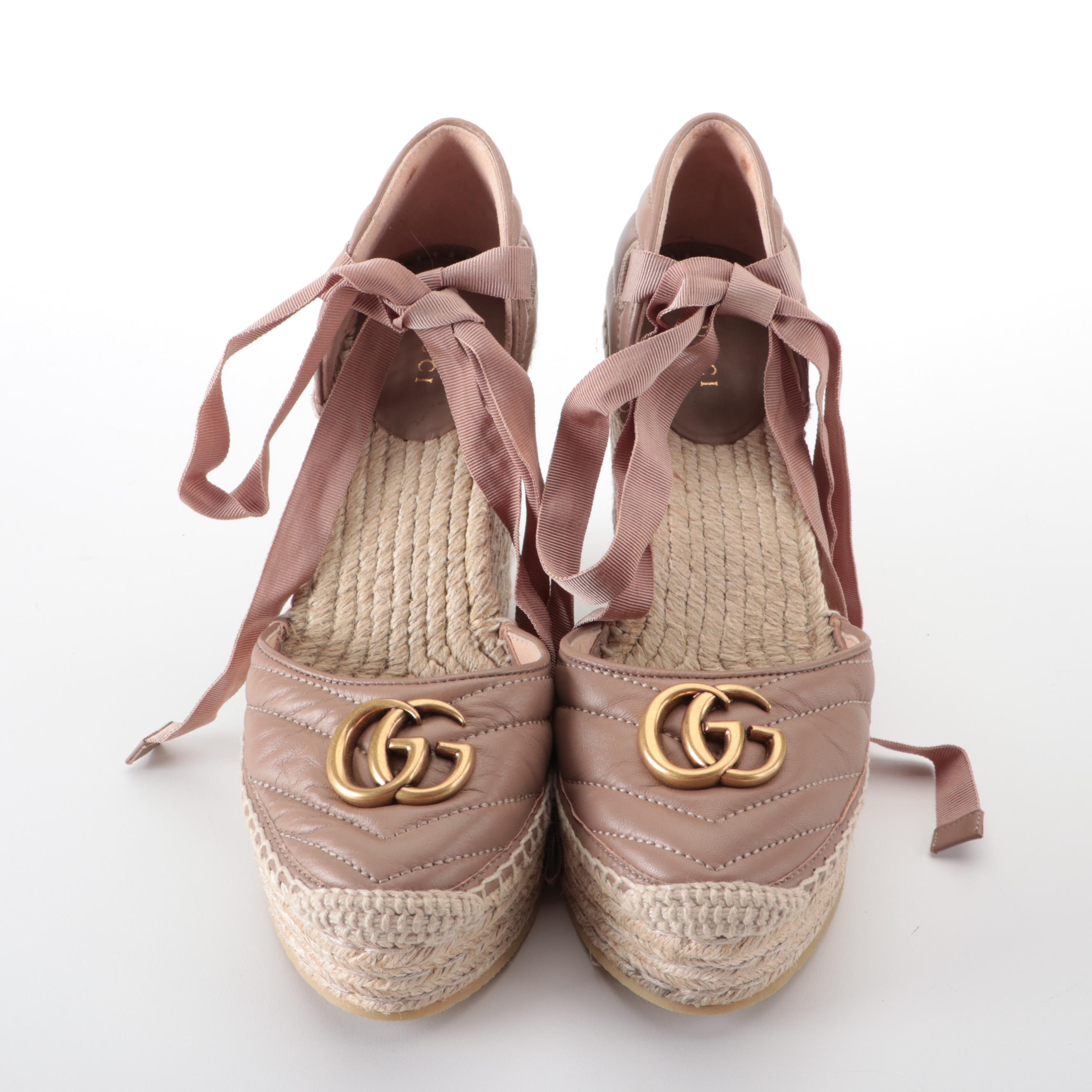 Gucci Marmont Matelasse Leather Espadrille Wedges