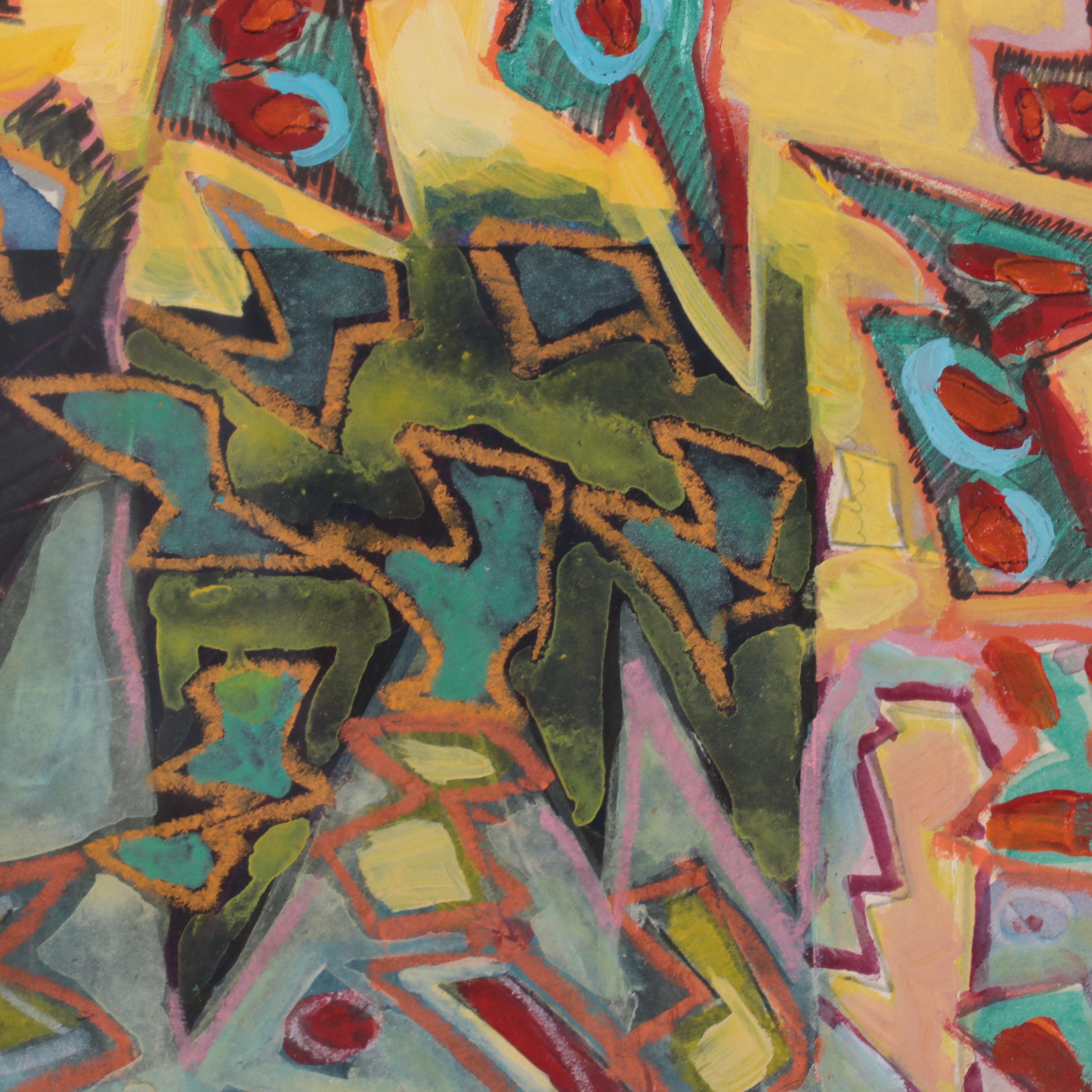 Sarah Roush Abstract Mixed Media Painting, Circa 2000