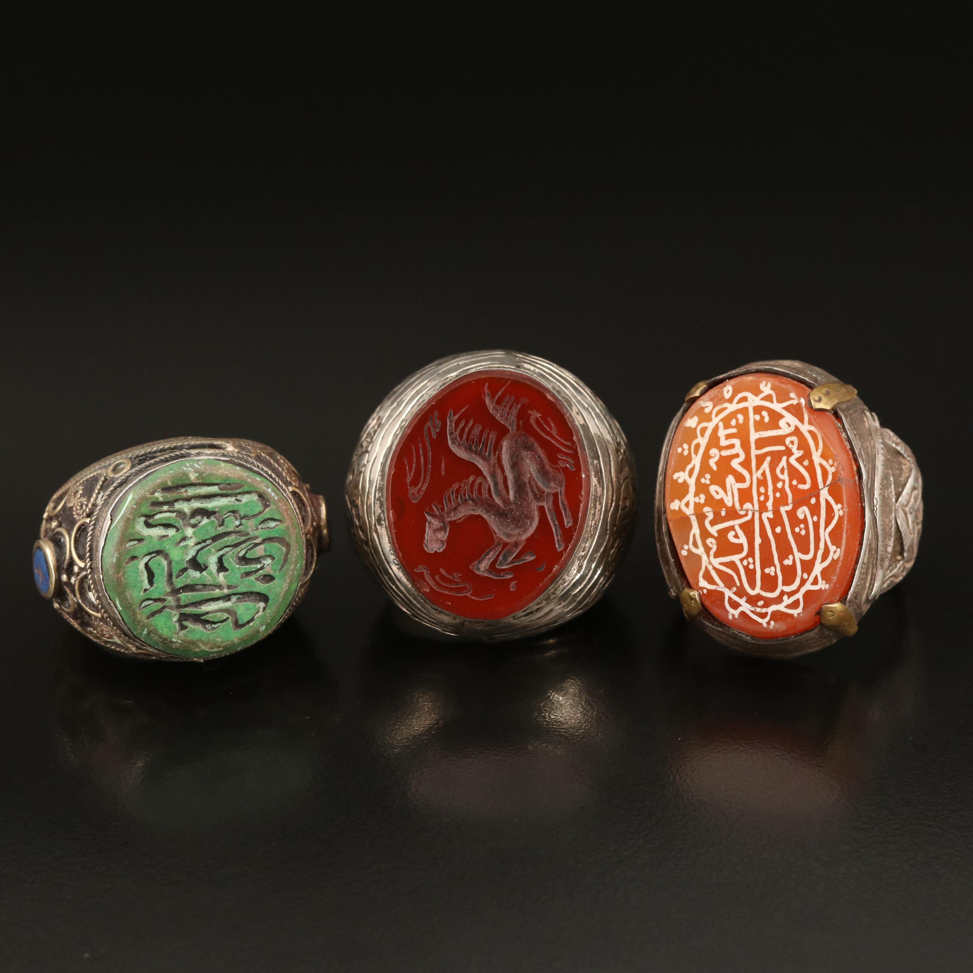 Afghan and Middle Eastern Wax Seal Rings Including Gemstones