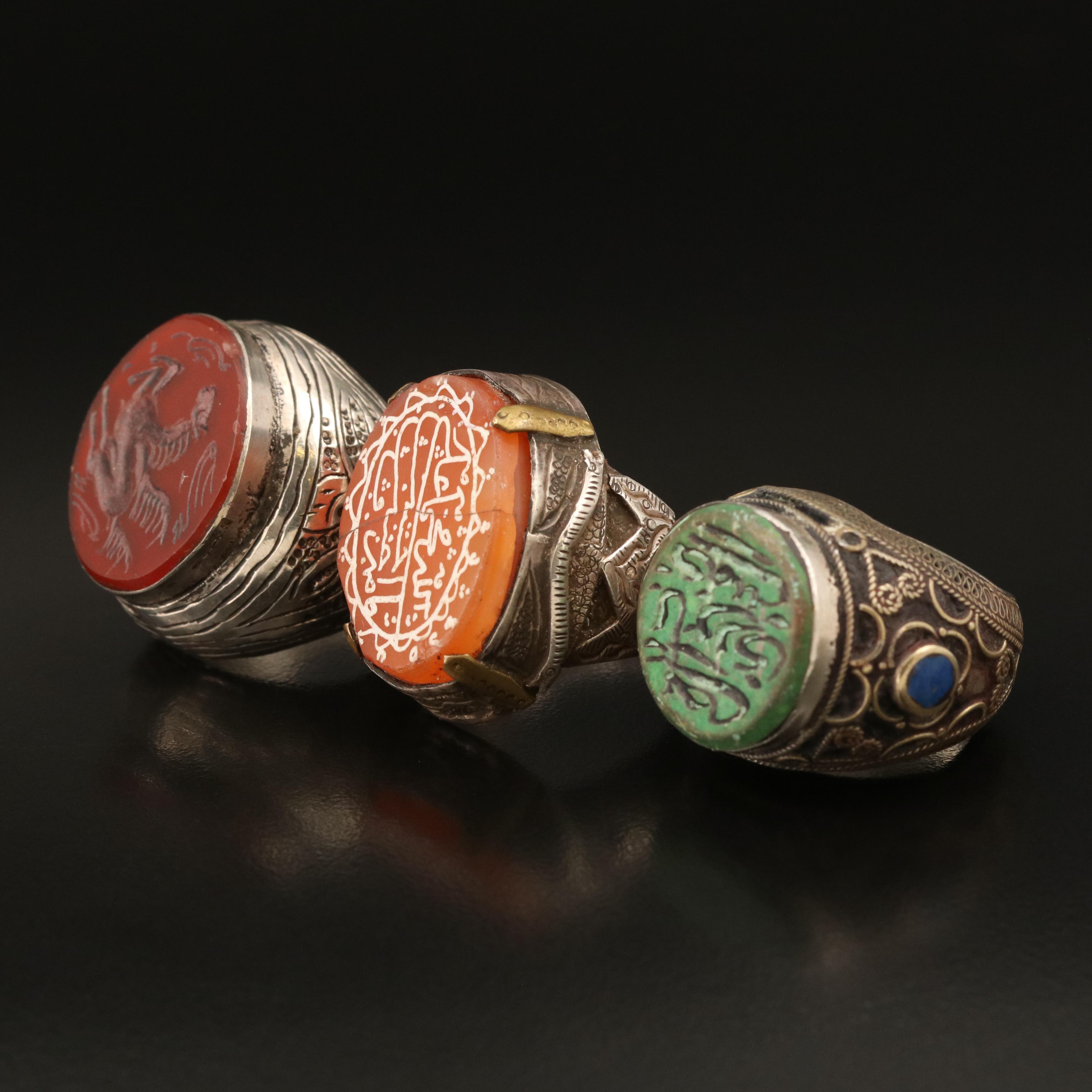 Afghan and Middle Eastern Wax Seal Rings Including Gemstones