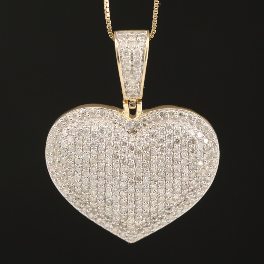 10K 1.55 CTW Pavé Diamond Heart Pendant on 14K Chain Necklace