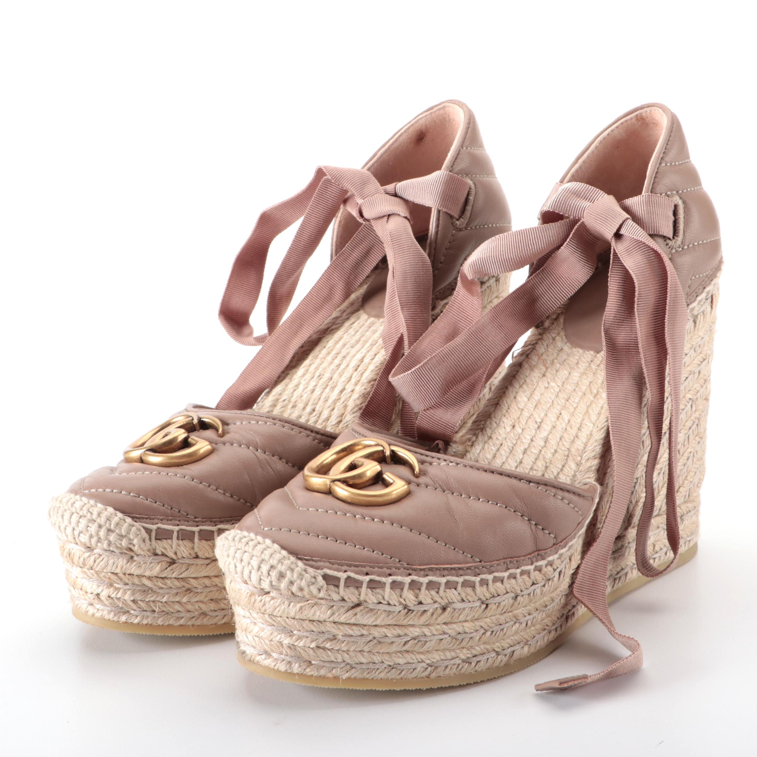 Gucci Marmont Matelasse Leather Espadrille Wedges