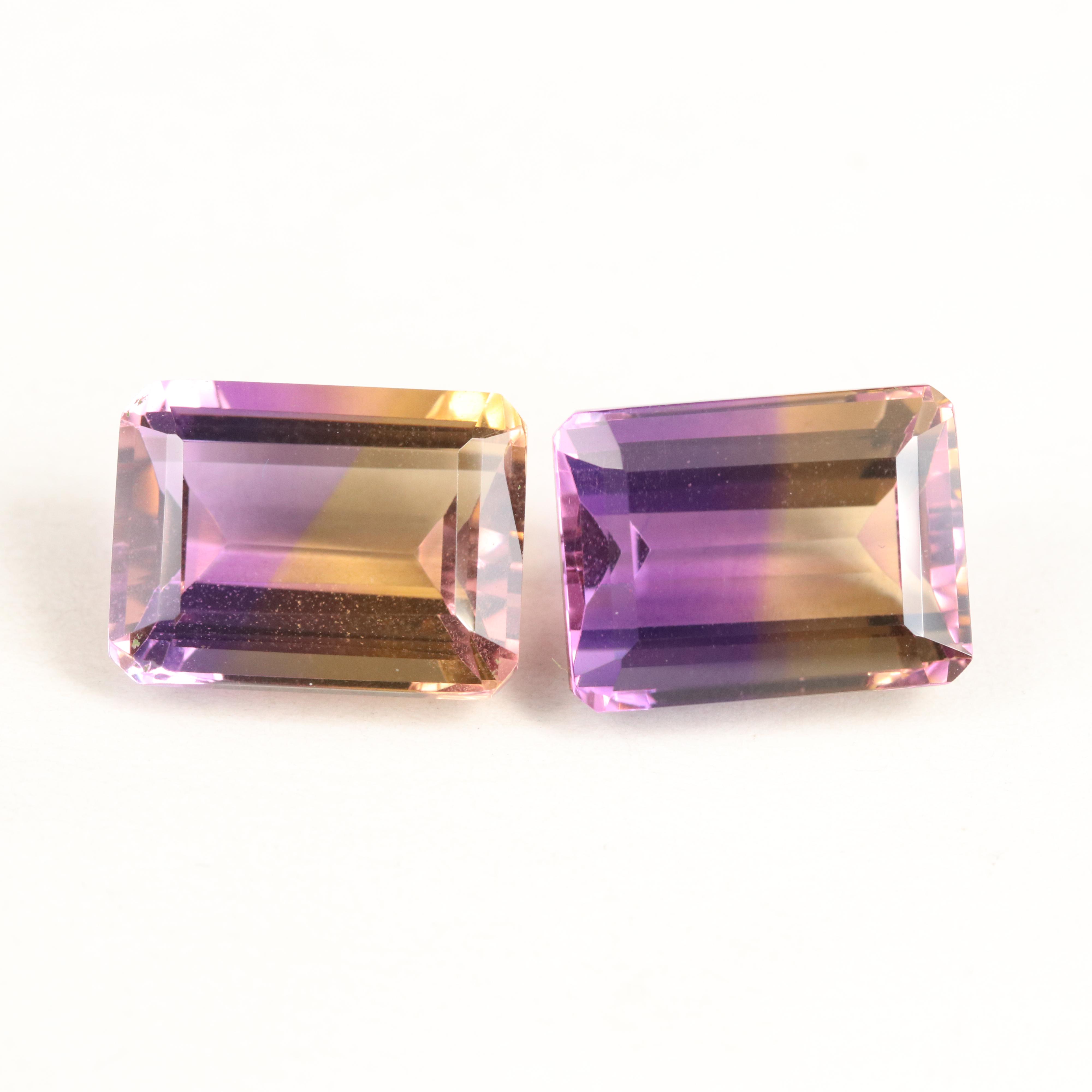 Loose 29.84 CTW Rectangular Ametrine Matched Pair