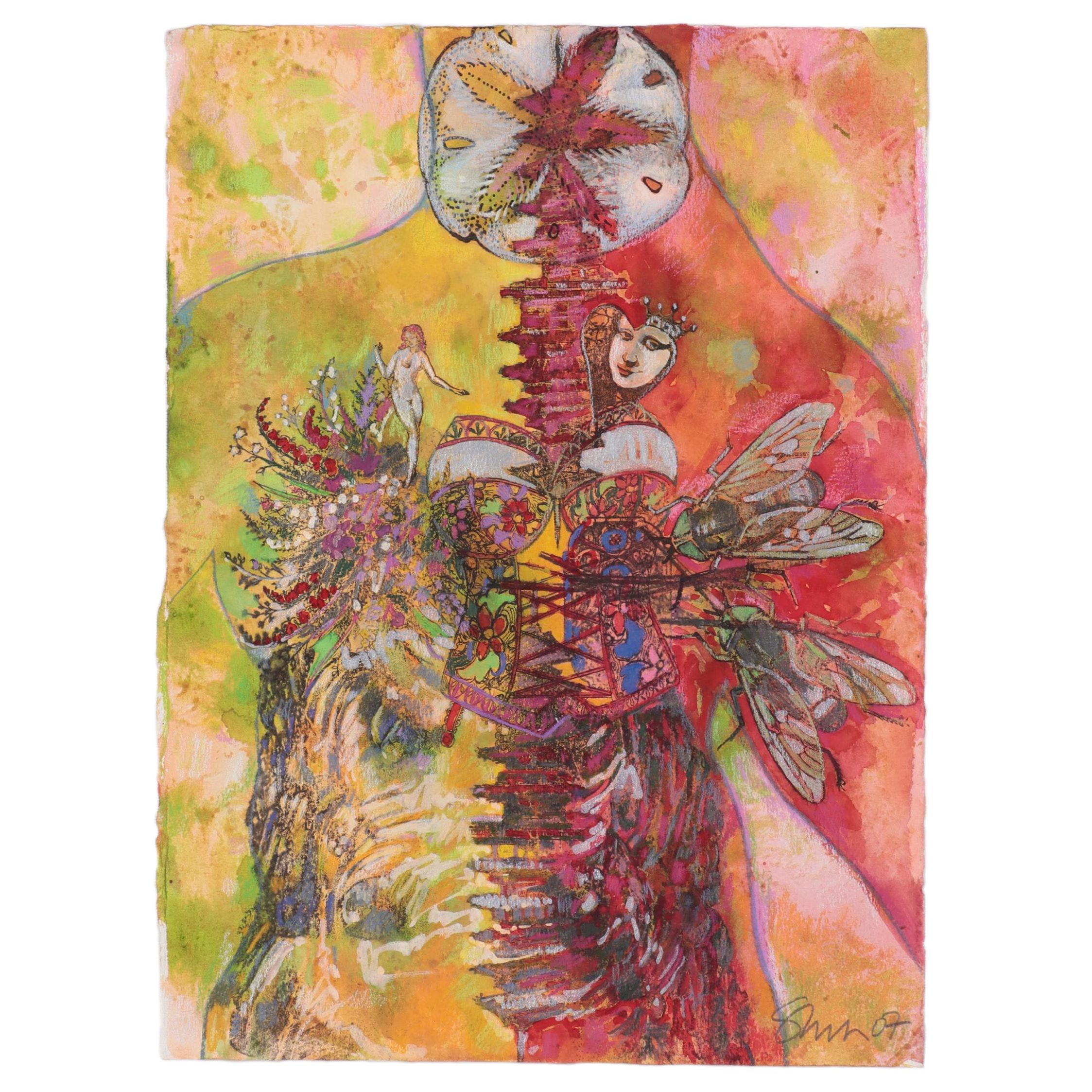 Sarah Roush Abstract Mixed Media Painting, 2007