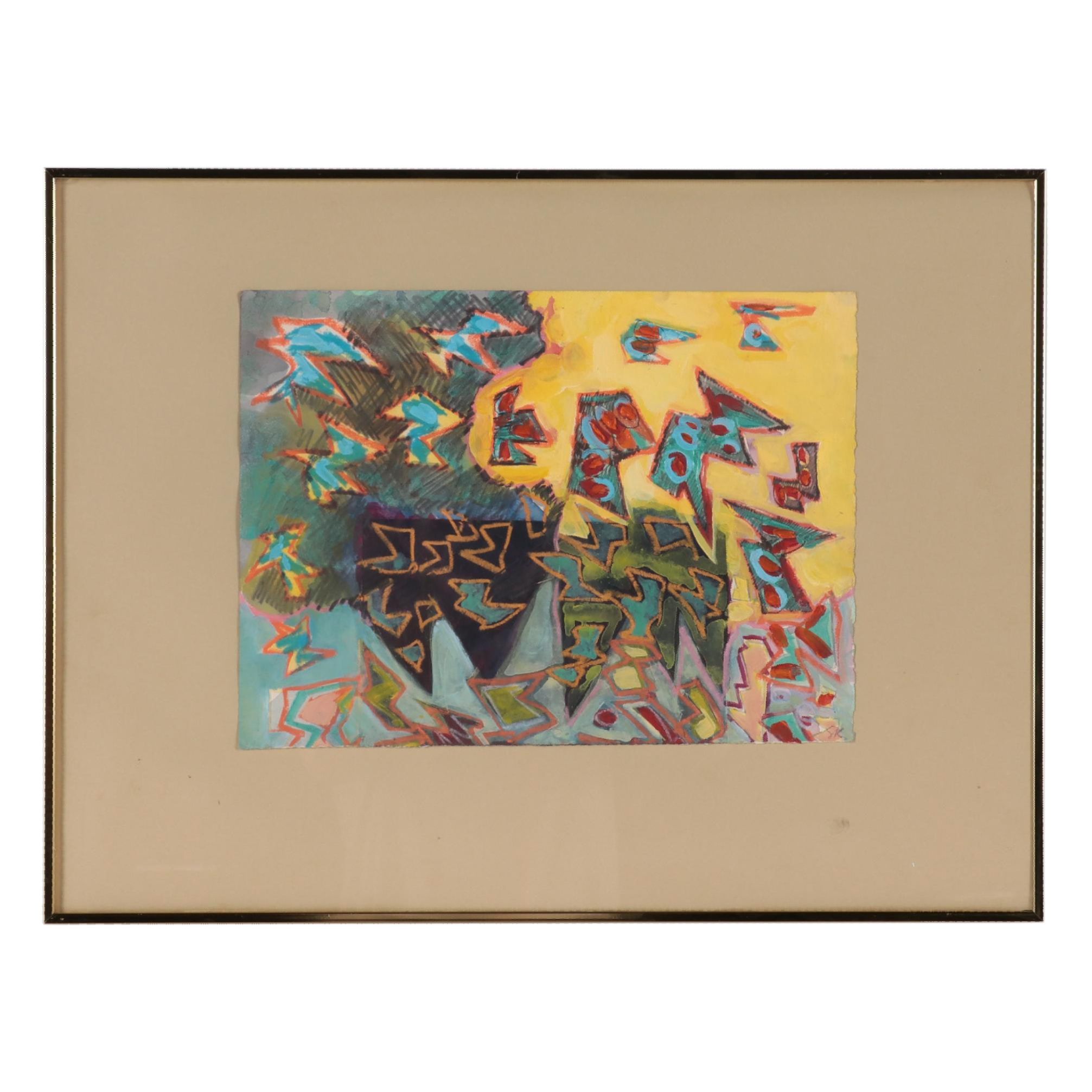 Sarah Roush Abstract Mixed Media Painting, Circa 2000