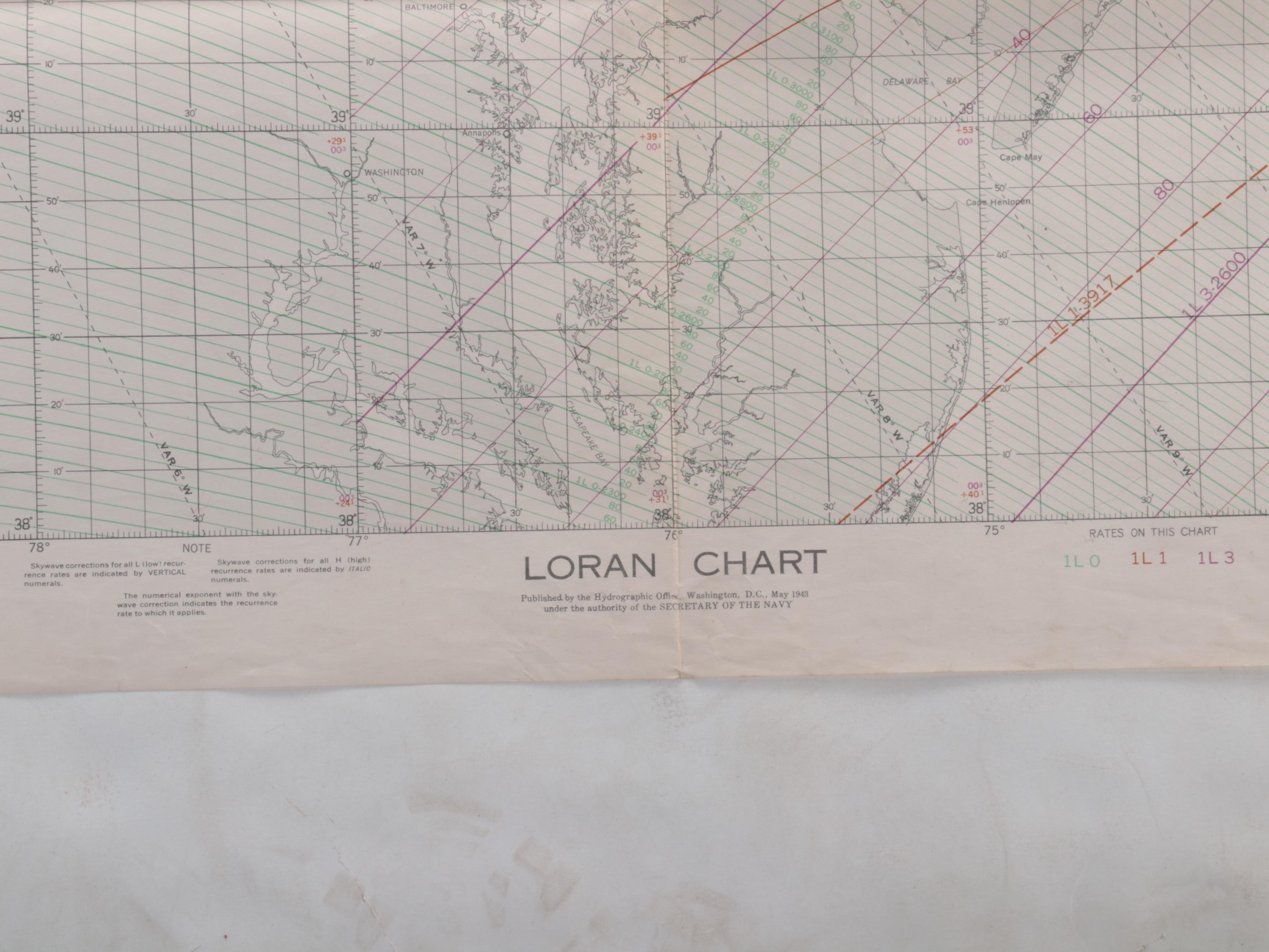 World War II U.S. Navy Atlantic Convoy LORAN Chart Maps