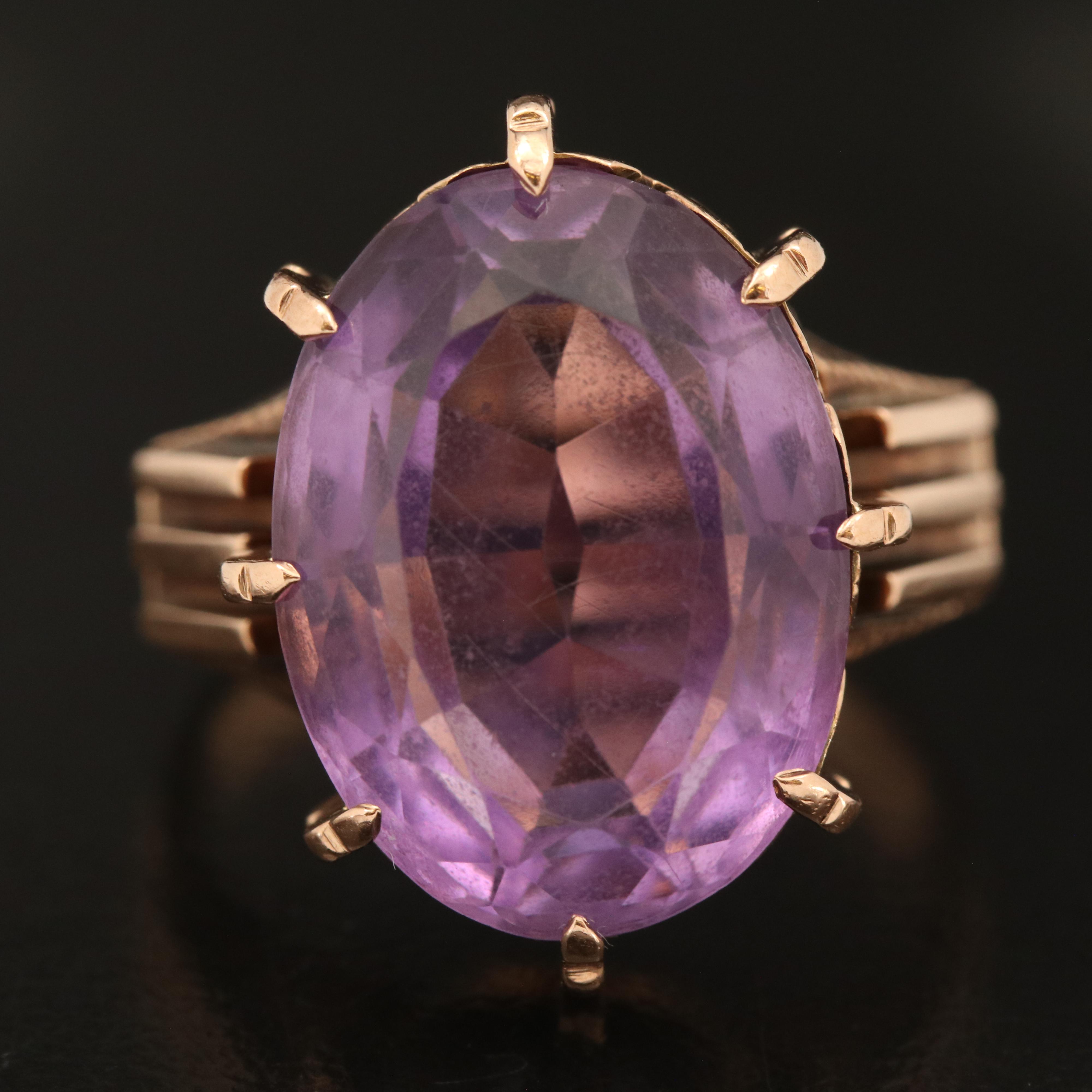 Mid Victorian Antique 10K Rose Gold Amethyst Ring