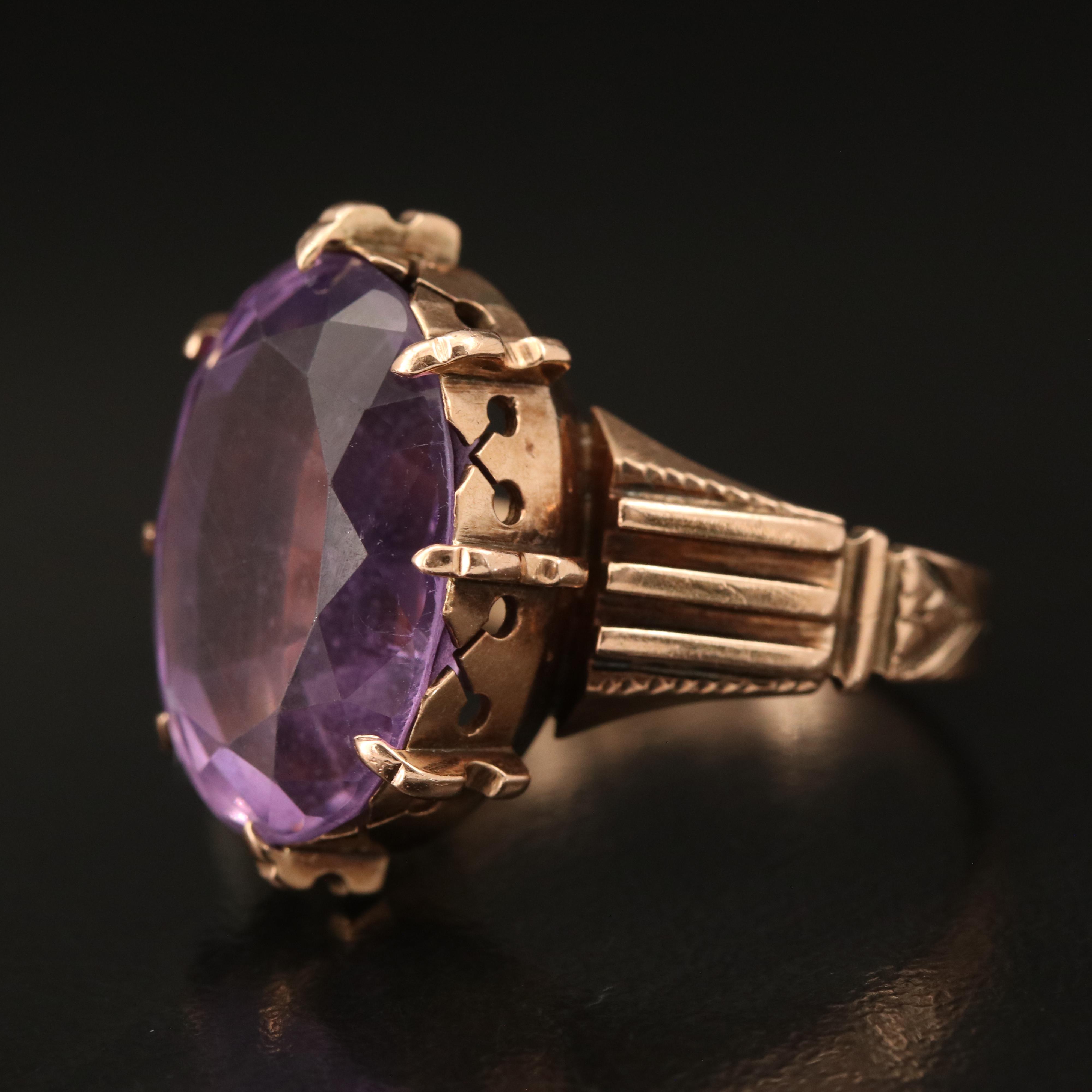 Mid Victorian Antique 10K Rose Gold Amethyst Ring