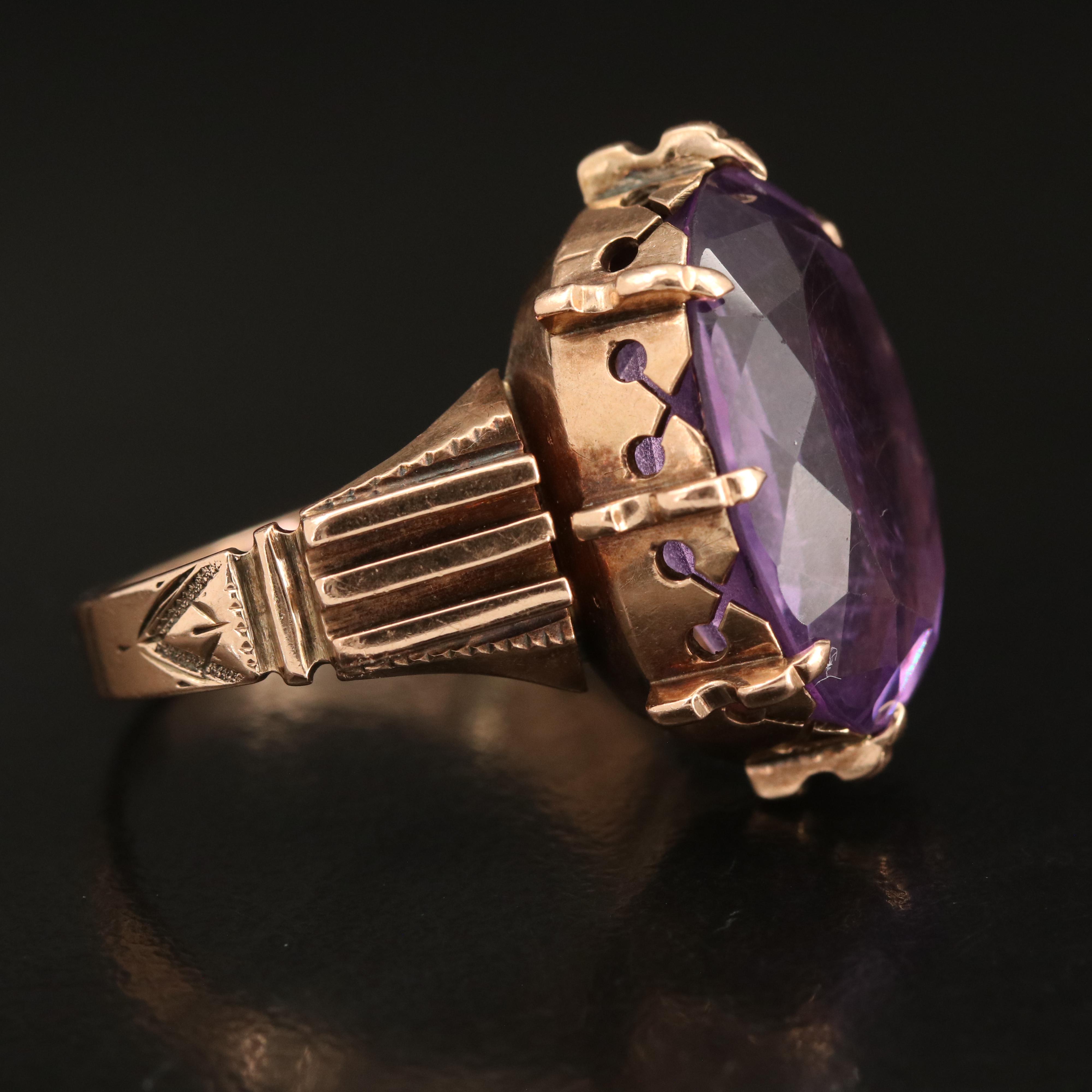 Mid Victorian Antique 10K Rose Gold Amethyst Ring