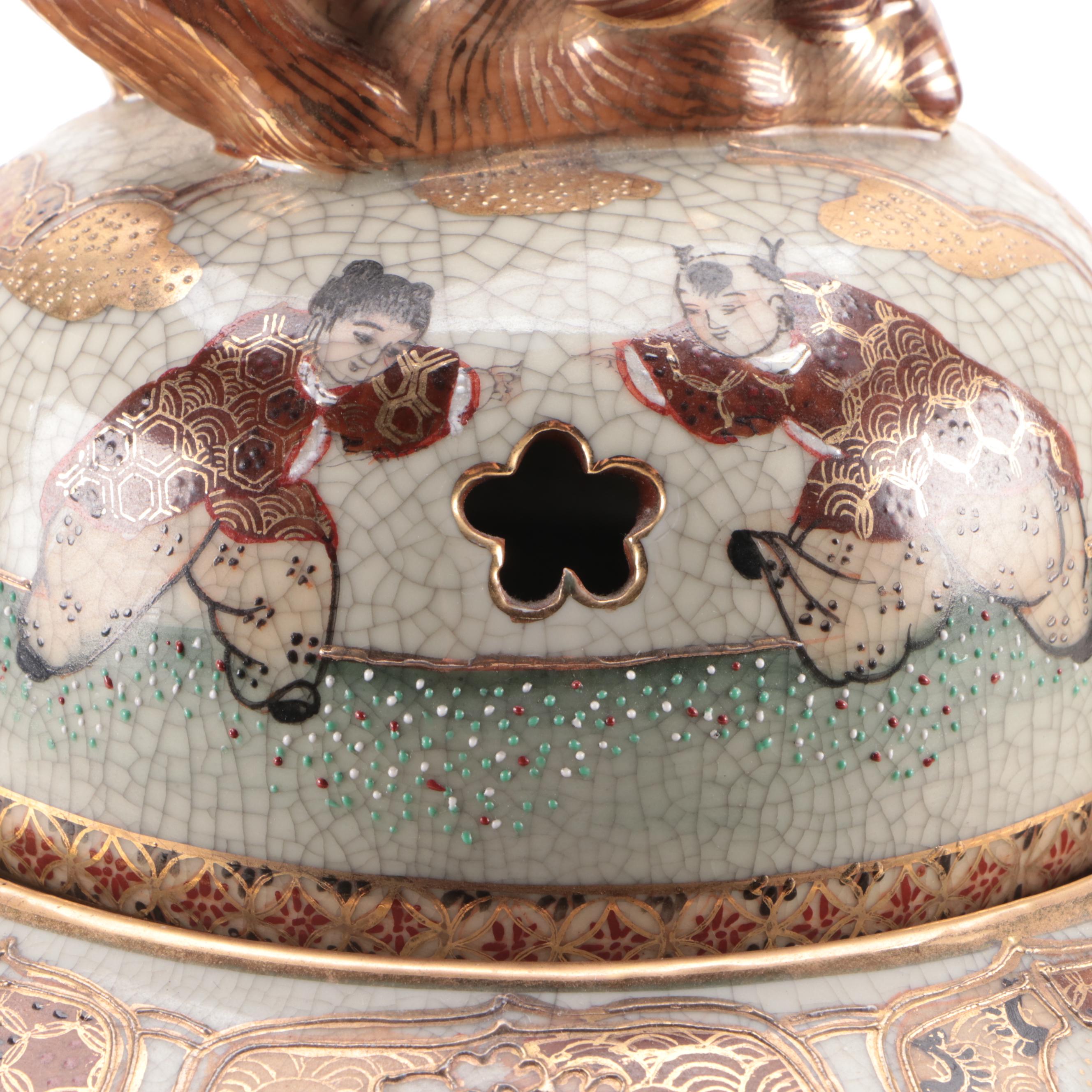 Japanese Satsuma Porcelain Censer with Dragon Handles
