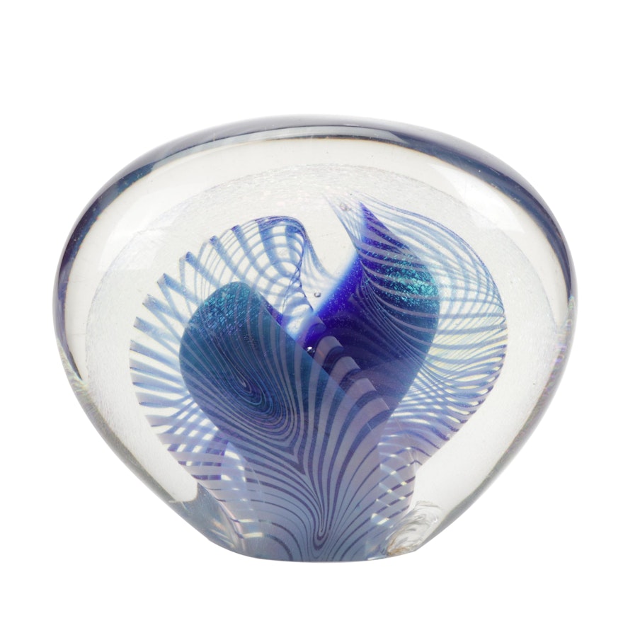 Signed Dichroic Handblown Art Glass Paperweight, 1984