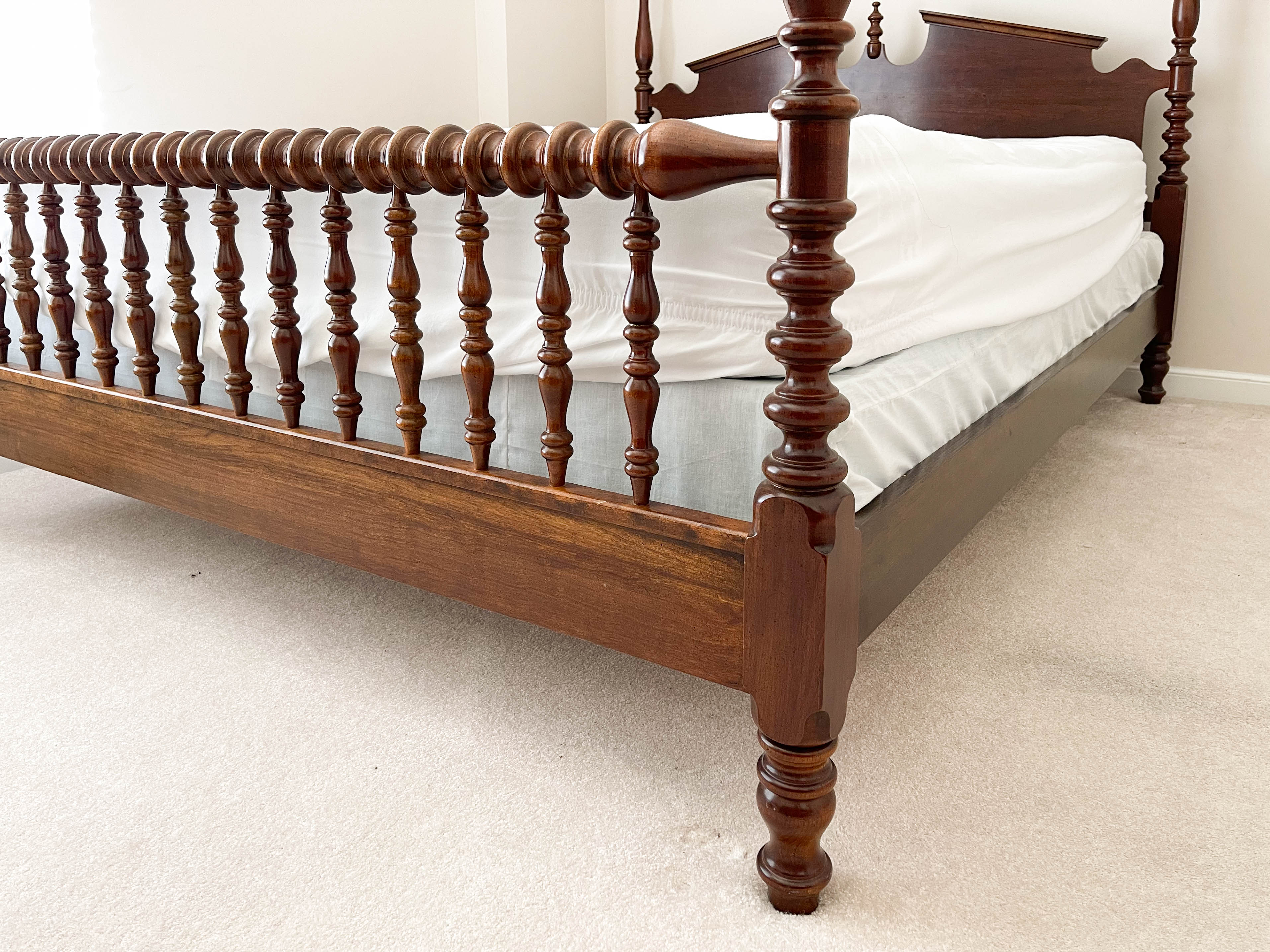 Late Federal Style Cherry Queen-Size Spindle Bed Frame