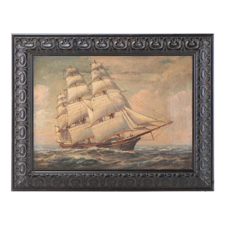 T. Bailey Nautical Scene Oil Painting