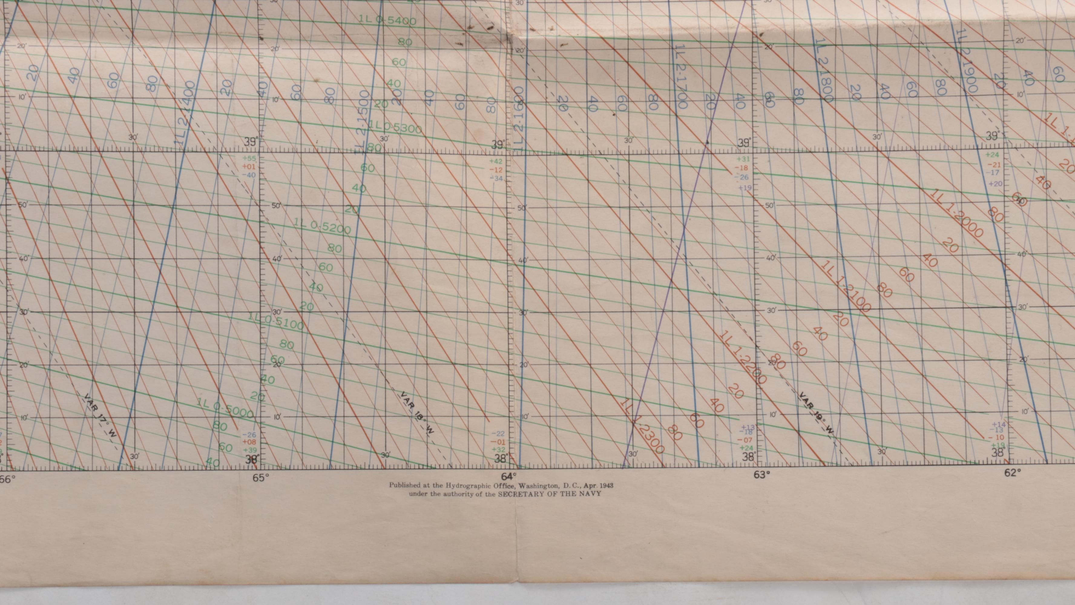 World War II U.S. Navy Atlantic Convoy LORAN Chart Maps