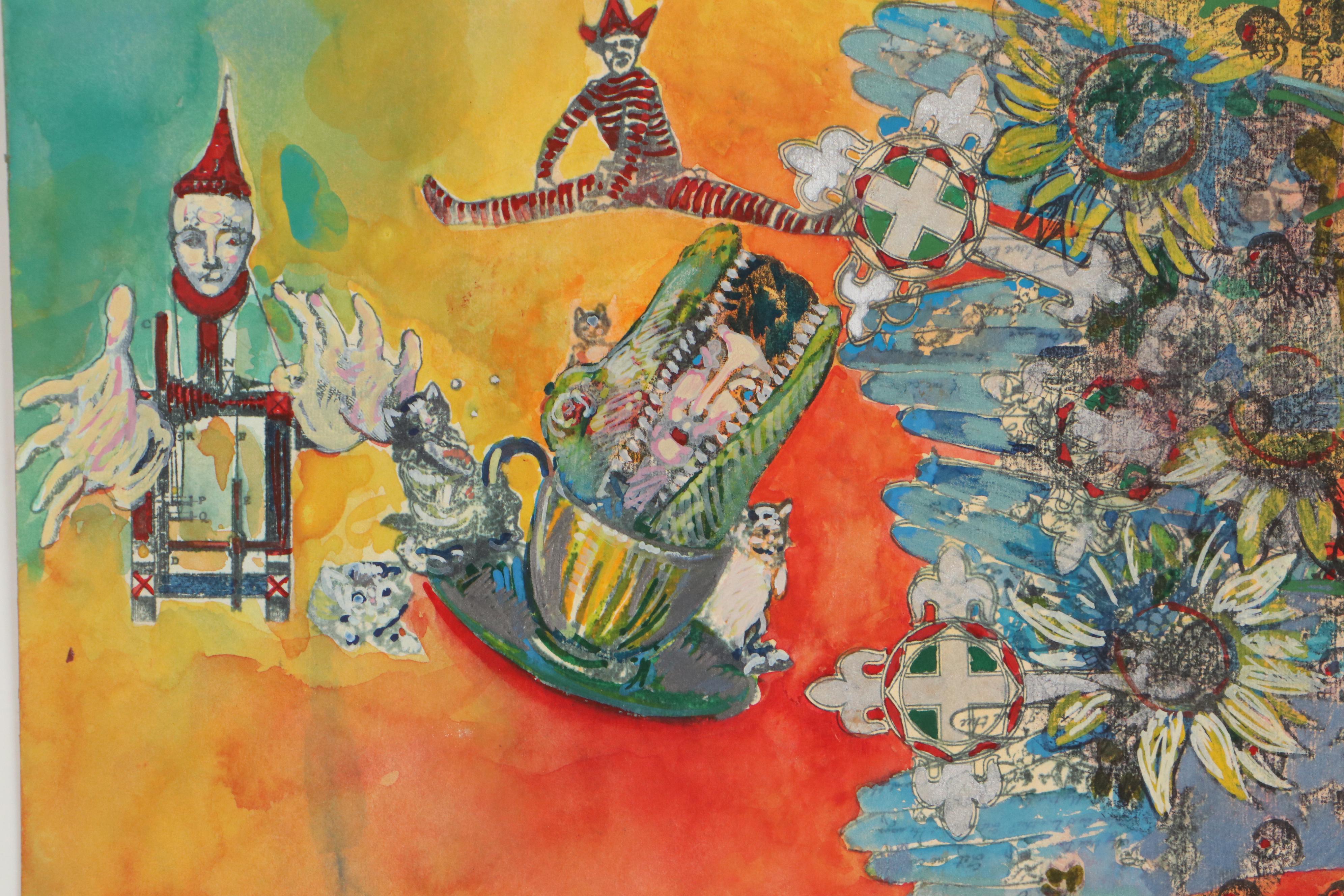 Sarah Roush Abstract Mixed Media Painting, Circa 2005