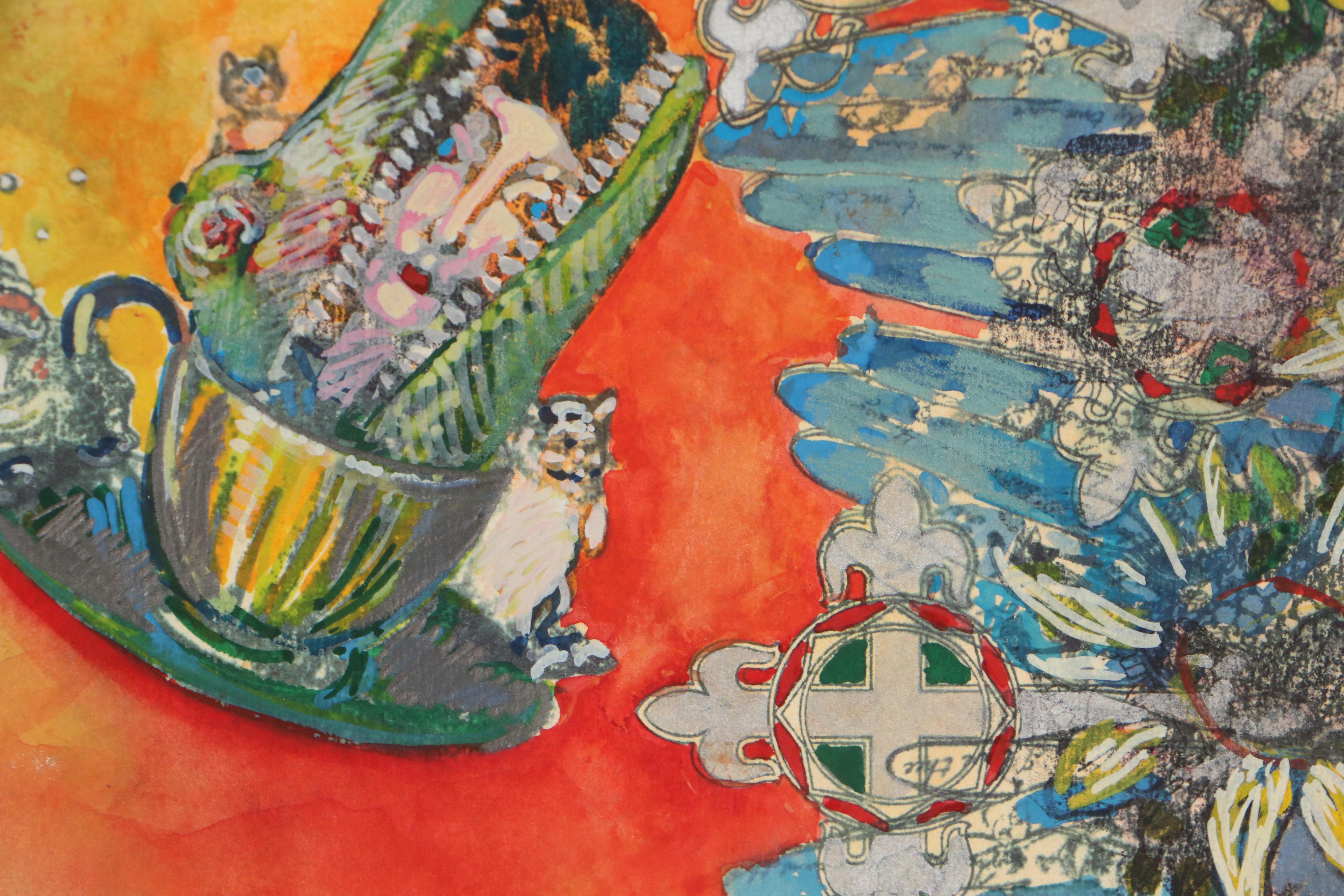 Sarah Roush Abstract Mixed Media Painting, Circa 2005