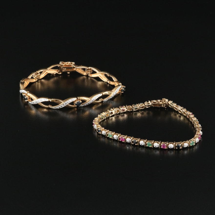 Sterling Bracelets Faturing Emerald, Ruby and Sapphire