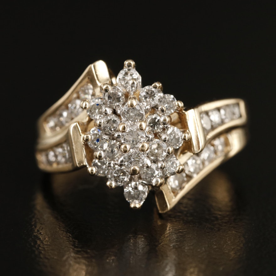 10K 1.02 CTW Diamond Cluster Bypass Ring