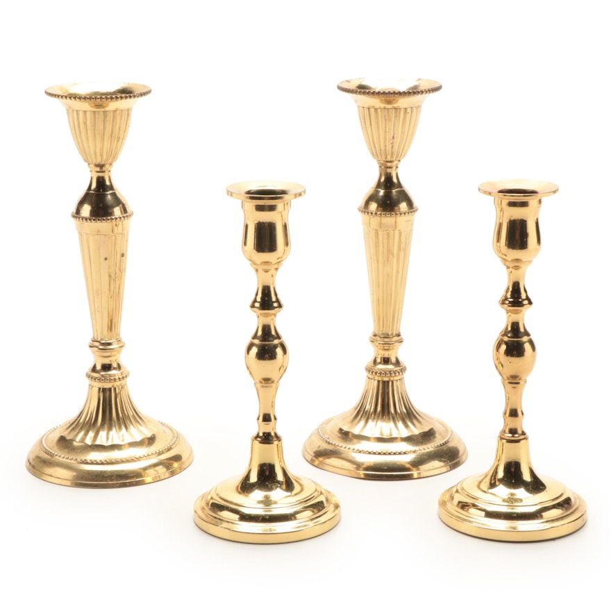 Indian Brass Baluster and Fluted Candlesticks